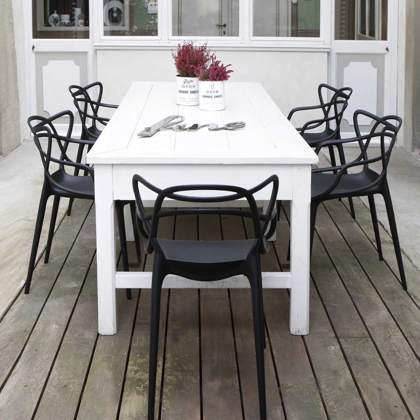 Mid-Century Molded Plastic Curve Dining Chair (Set of 2), Black