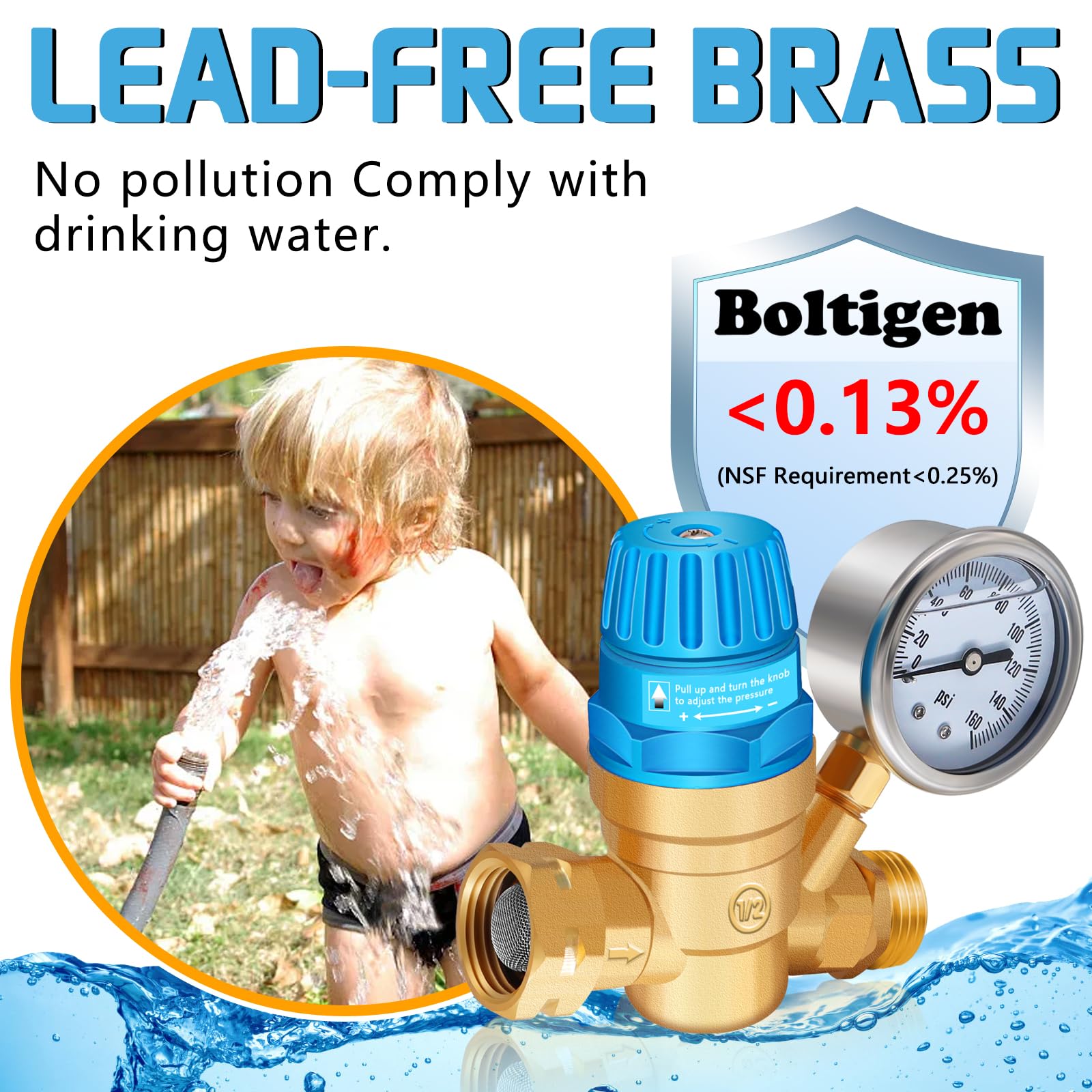 Boltigen Kit regulador de presión de agua para RV, kit de manguera de agua dulce RV con filtro de agua en línea, codo de latón, divisor de manguera, conexiones rápidas de manguera, conector flexible