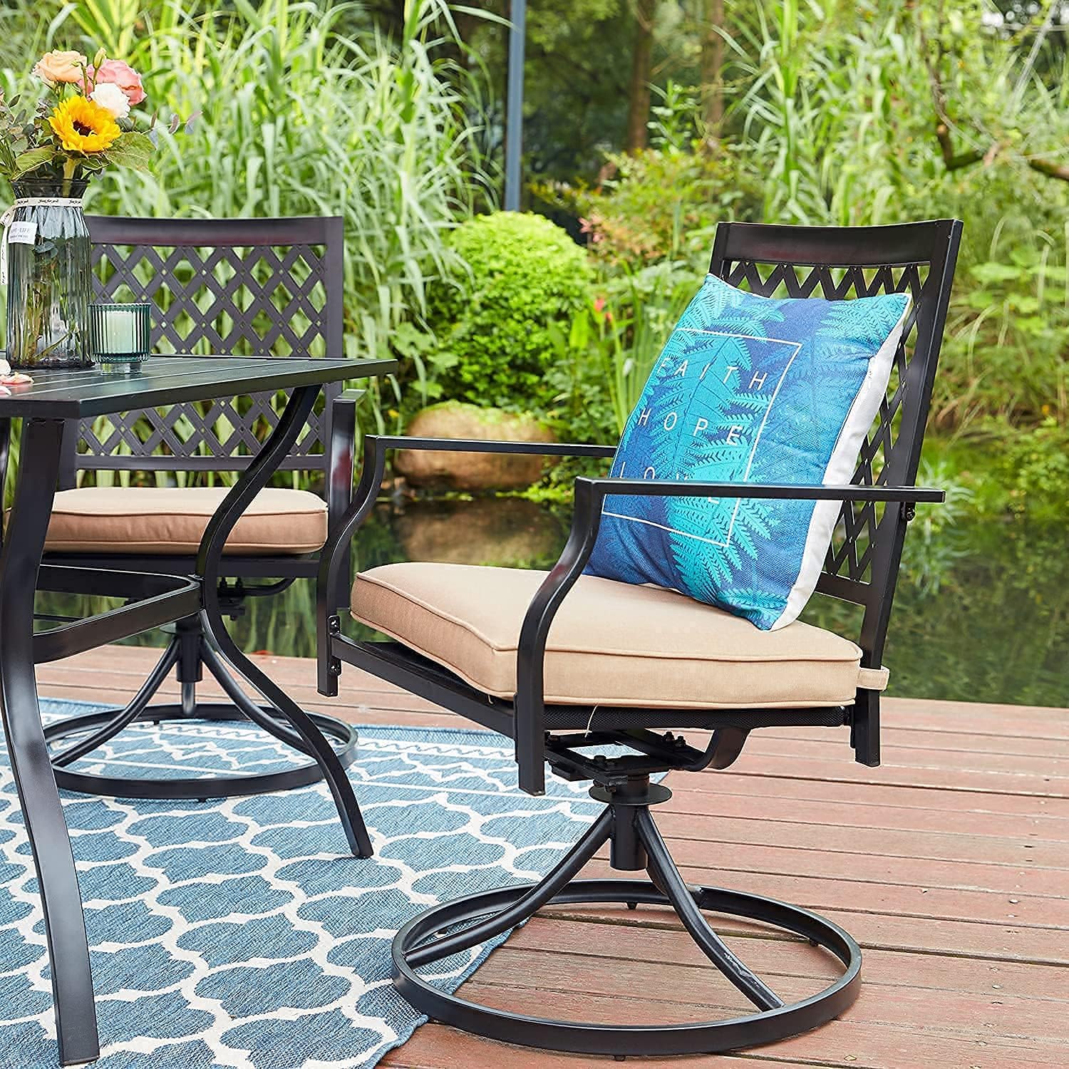 VICLLAX 7 Piece Outdoor Patio Dining Furniture Set- 6 Outdoor Swivel Dining Chairs and 1 Rectangular Outdoor Table Set for Lawn Garden : Patio, Lawn & Garden