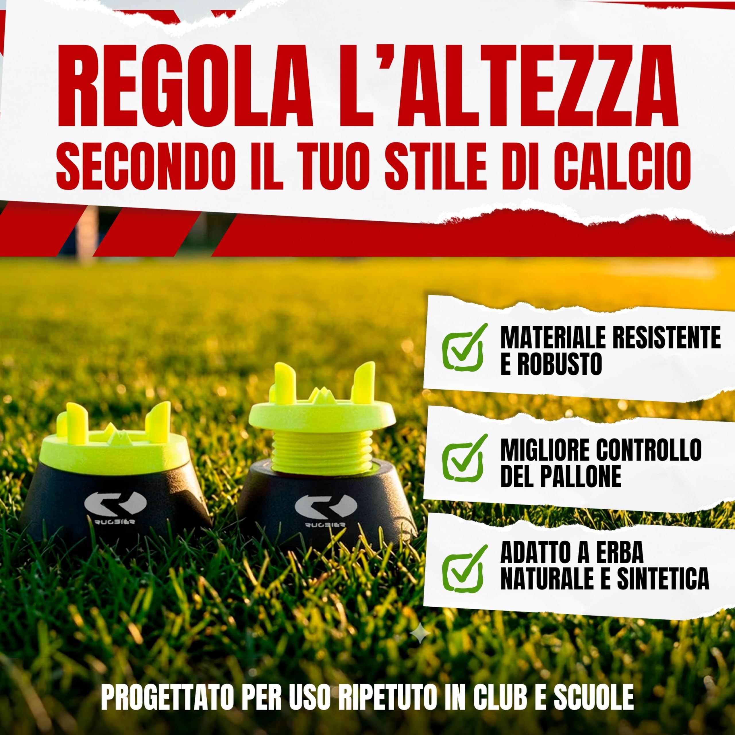 Tee da Rugby Regolabile Professionale – Supporto Calci Altezza Regolabile Trasformazioni e Piazzati – Base Pallone da Rugby Alta Stabilità – Accessorio Allenamento e Partita – Giallo/Nero
