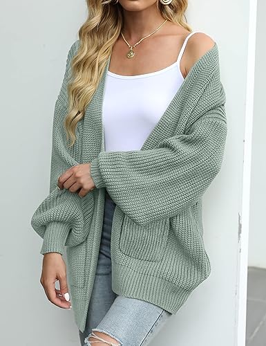 Miniatura 2 de MEROKEETY - Suéteres tipo cárdigan gruesos para mujer, manga larga tipo farol, talla extragrande, de punto, con bolsillos