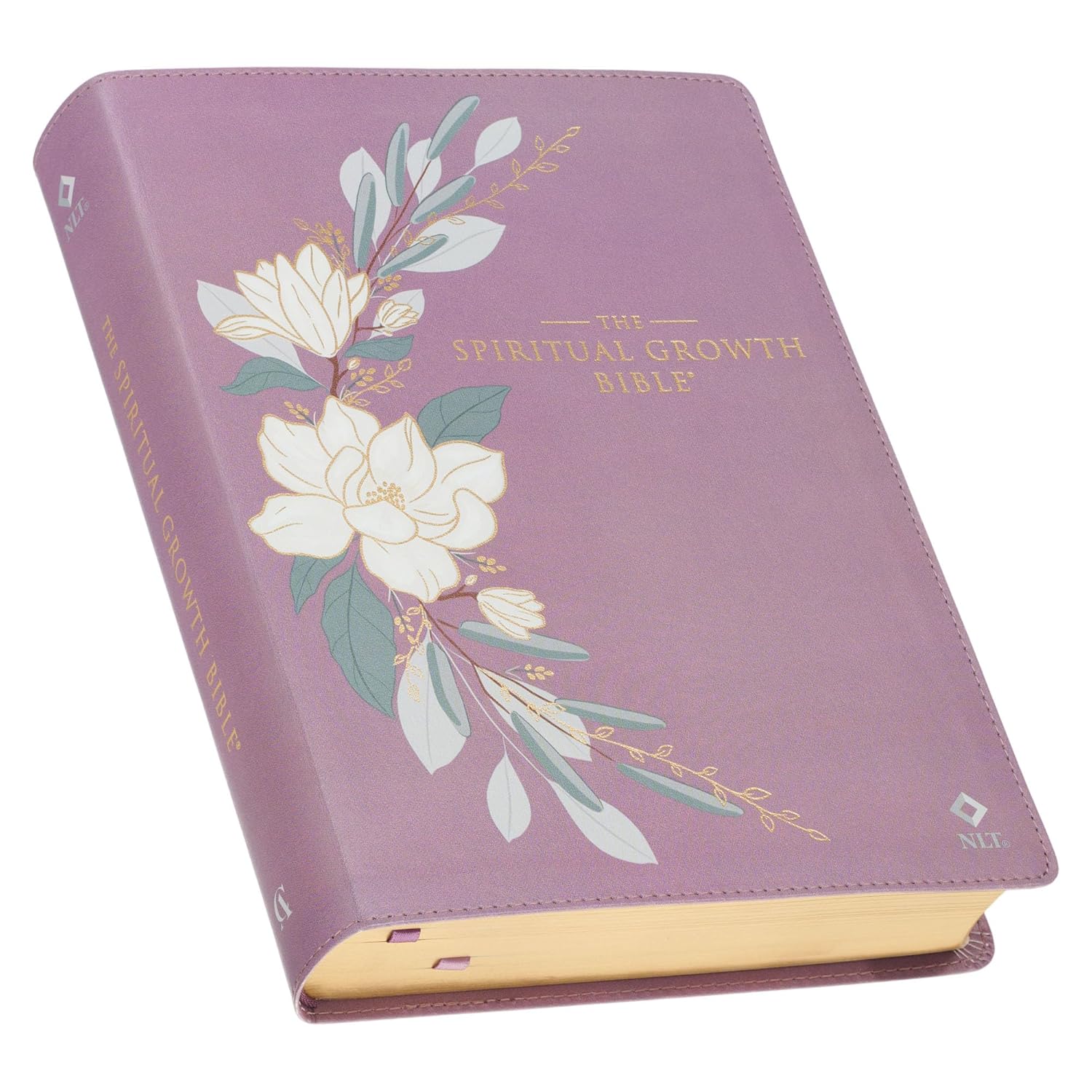 The Spiritual Growth Bible, Study Bible, NLT - New Living Translation Holy Bible, Vegan Leather, Purple Printed Floral