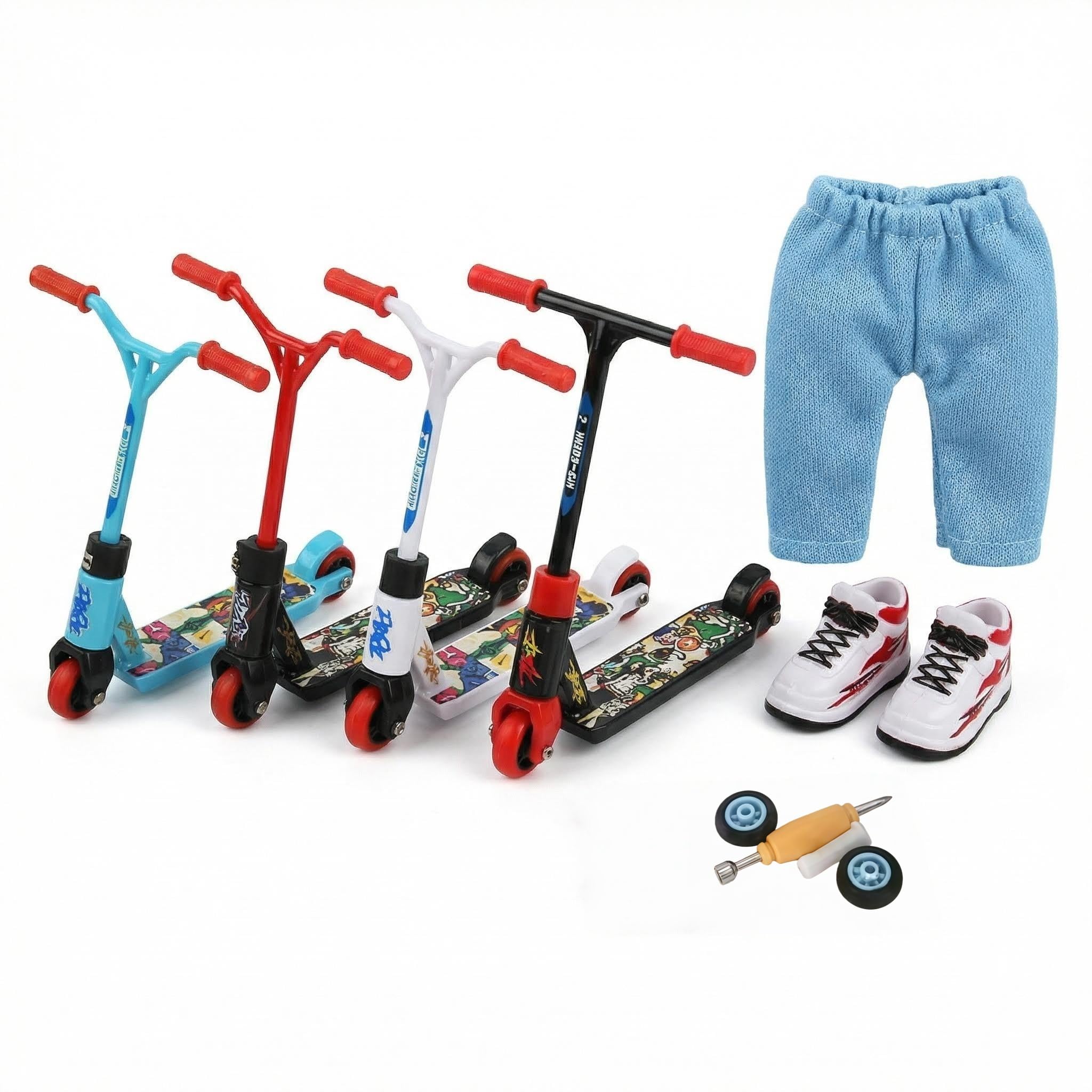Copbopwn 5Pcs Finger Scooter Set, Finger Scooters with Pants Shoes and Tools, A Cool Collectible, Fun Desk & Fidget Toy for Kids & Adults, Perfect for Stress Relief at Office & Home — image 1