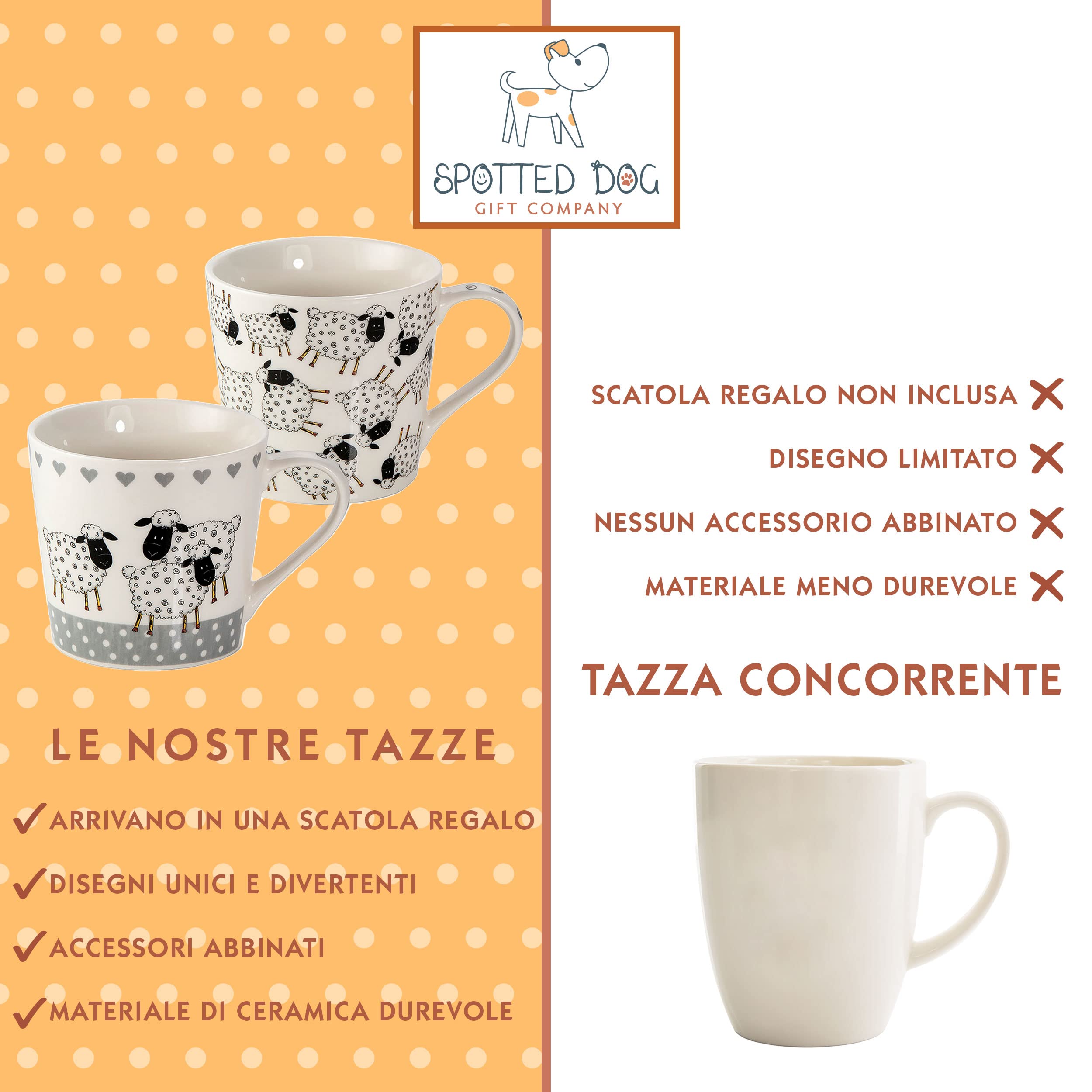SPOTTED DOG GIFT COMPANY Set di 4 Tazze da Caffè in Ceramica 380 ml per Caffè e Tè, Tazze con Animali Bianco e Nero a Tema Pecora, Adatte a Lavastoviglie e Microonde, Regalo per chi ama gli animali