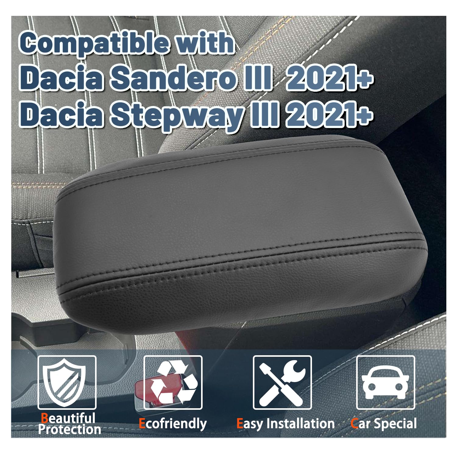 Ruiya pour Dacia Sandero 3/Stepway 3/Dacia Jogger 2021-2025 2026 Housse d'accoudoir Central,Couvercle de boîte d'accoudoir Étui de Protection Console Protection d'accoudoir Sandero Stepway Accessoire