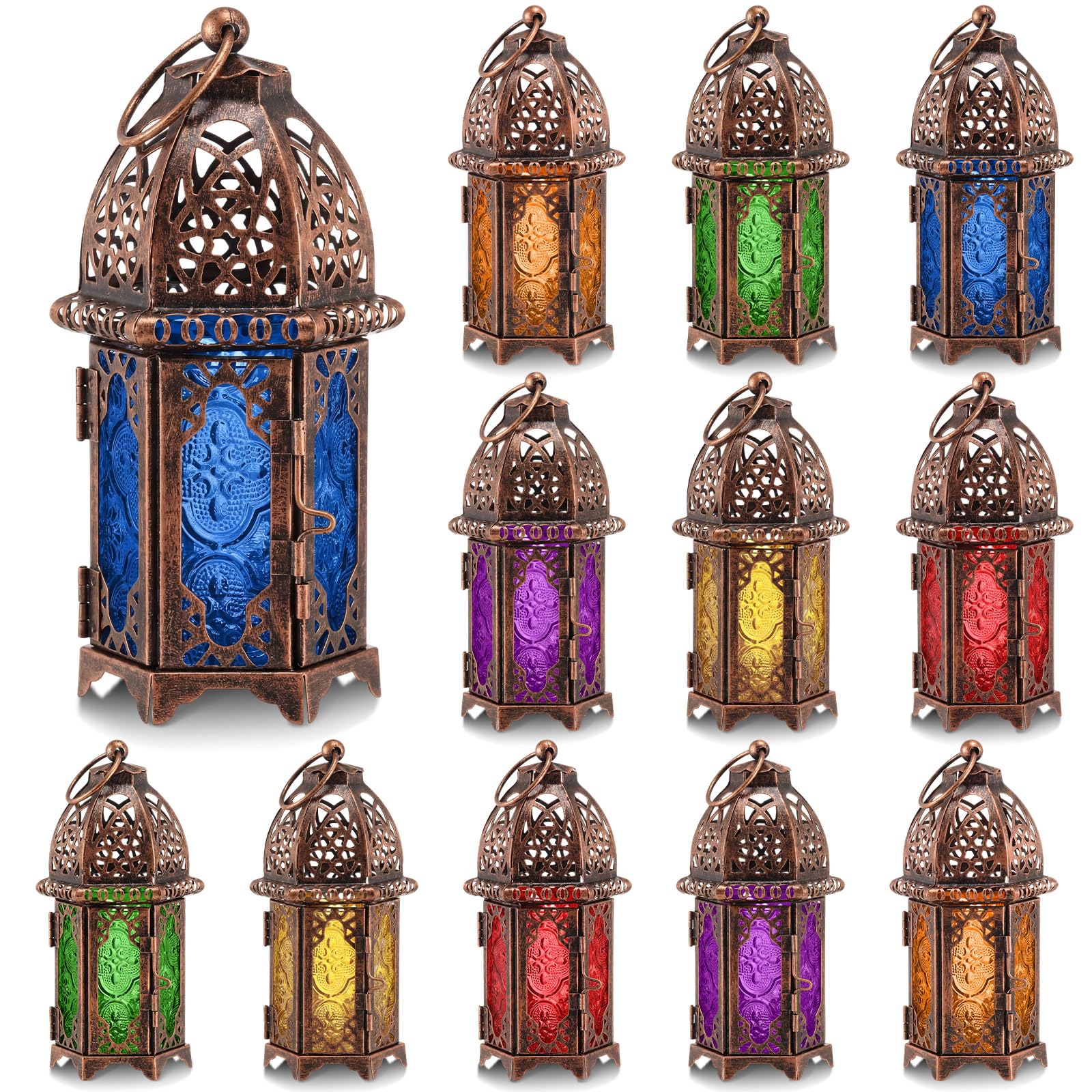 Mumufy 12 szt. lampion ramadan, dekoracje do domu, złota marokańska lampa, dekoracja, lampiony vintage, dekoracyjne, Eid Mubarak, wisząca latarnia na imprezę Eid, brąz, 12 szt