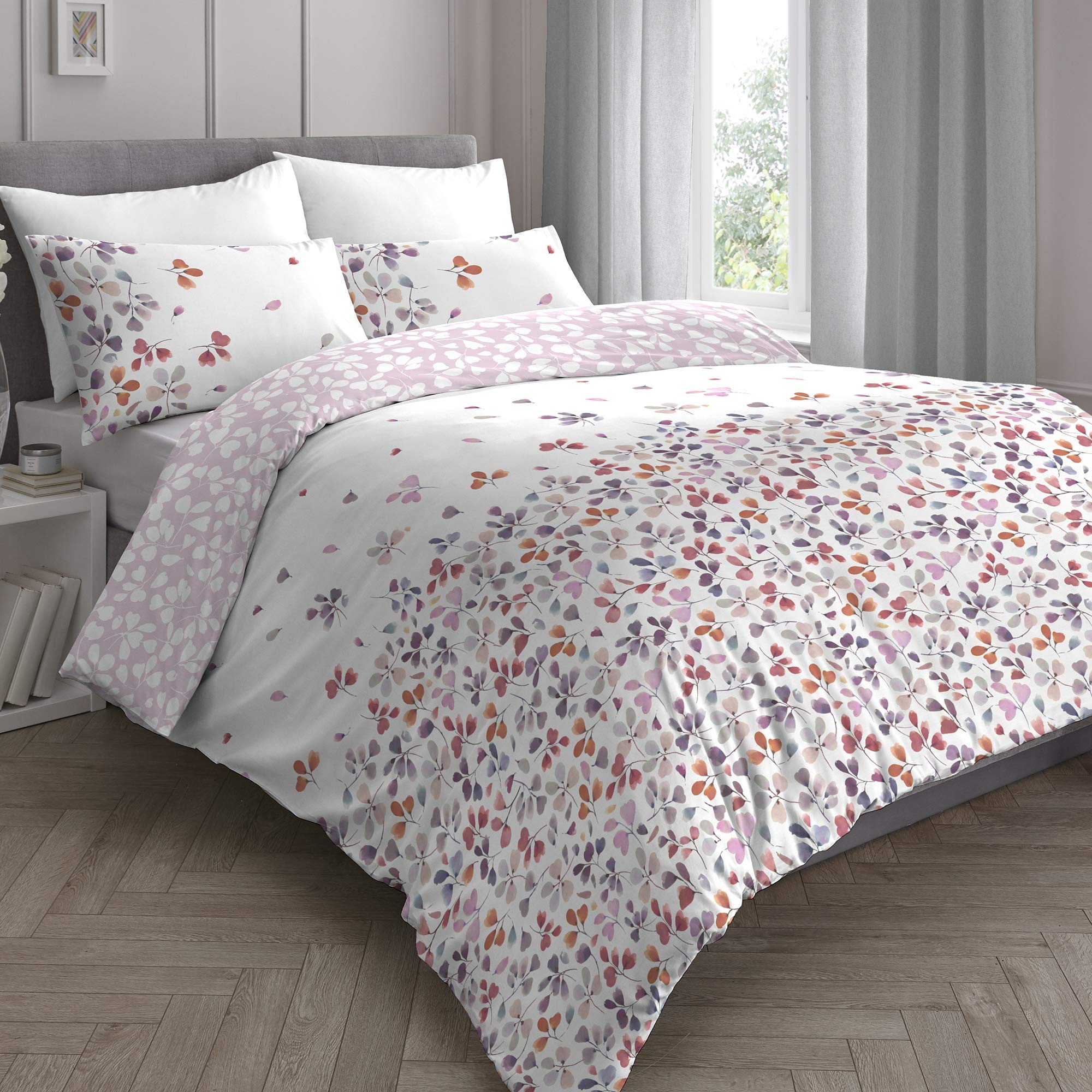Dreams 'N' Drapes Evie Floral Reversible Duvet Cover Set, Pink, Super King