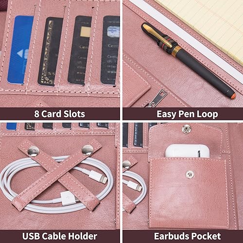 Miniatura 8 de Cartera de cuero vegano con asa y portapapeles, bloc legal (8.5 x 14 pulgadas), portafolio de cuero con cremallera, 8 ranuras para tarjetas,