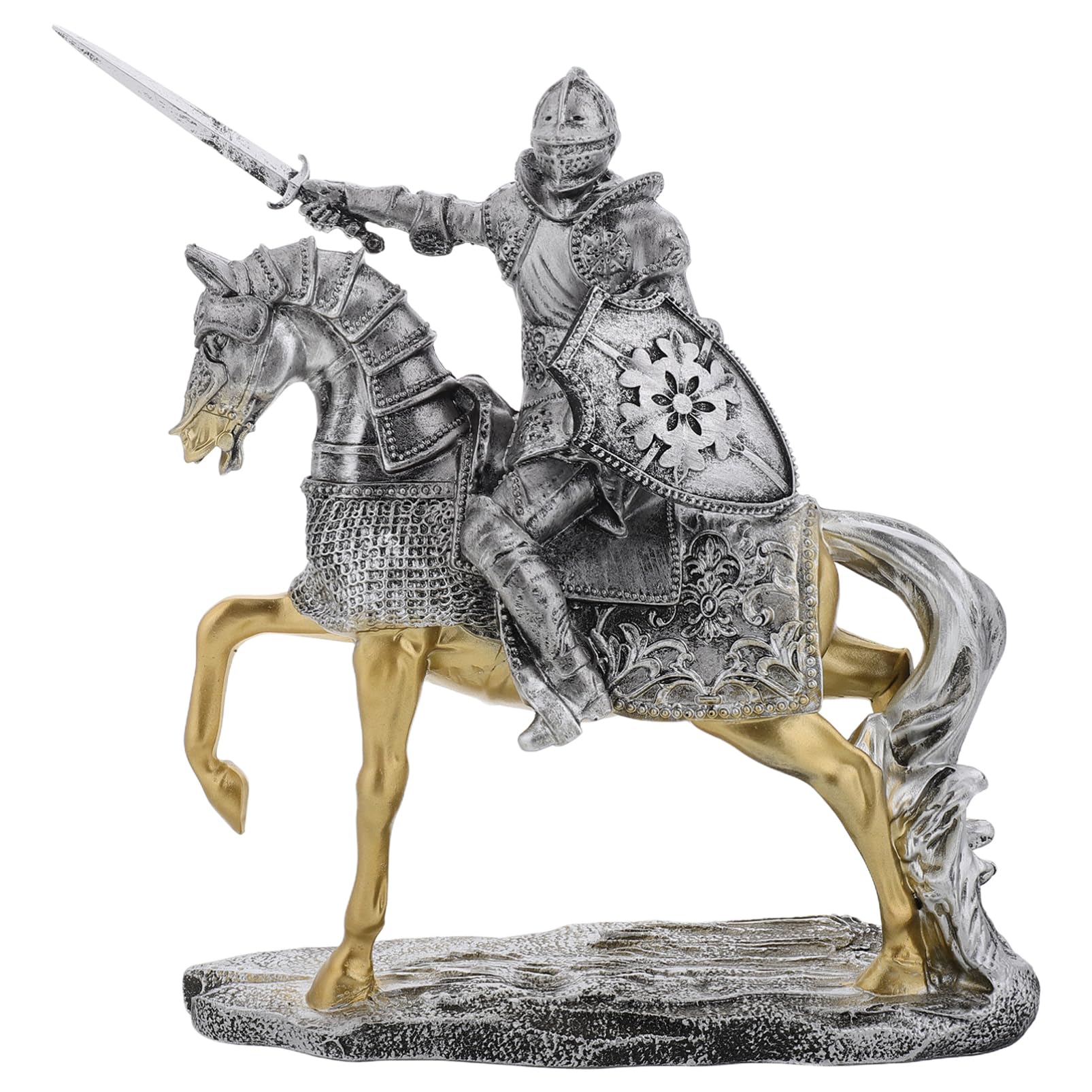 Yardwe Vintage Wachposten Statue aus Kunstharz in Silber für Deko | Mittelalterliche Ritterfigur, Schreibtisch und Wohnraumplatzierung, Feine Verarbeitung