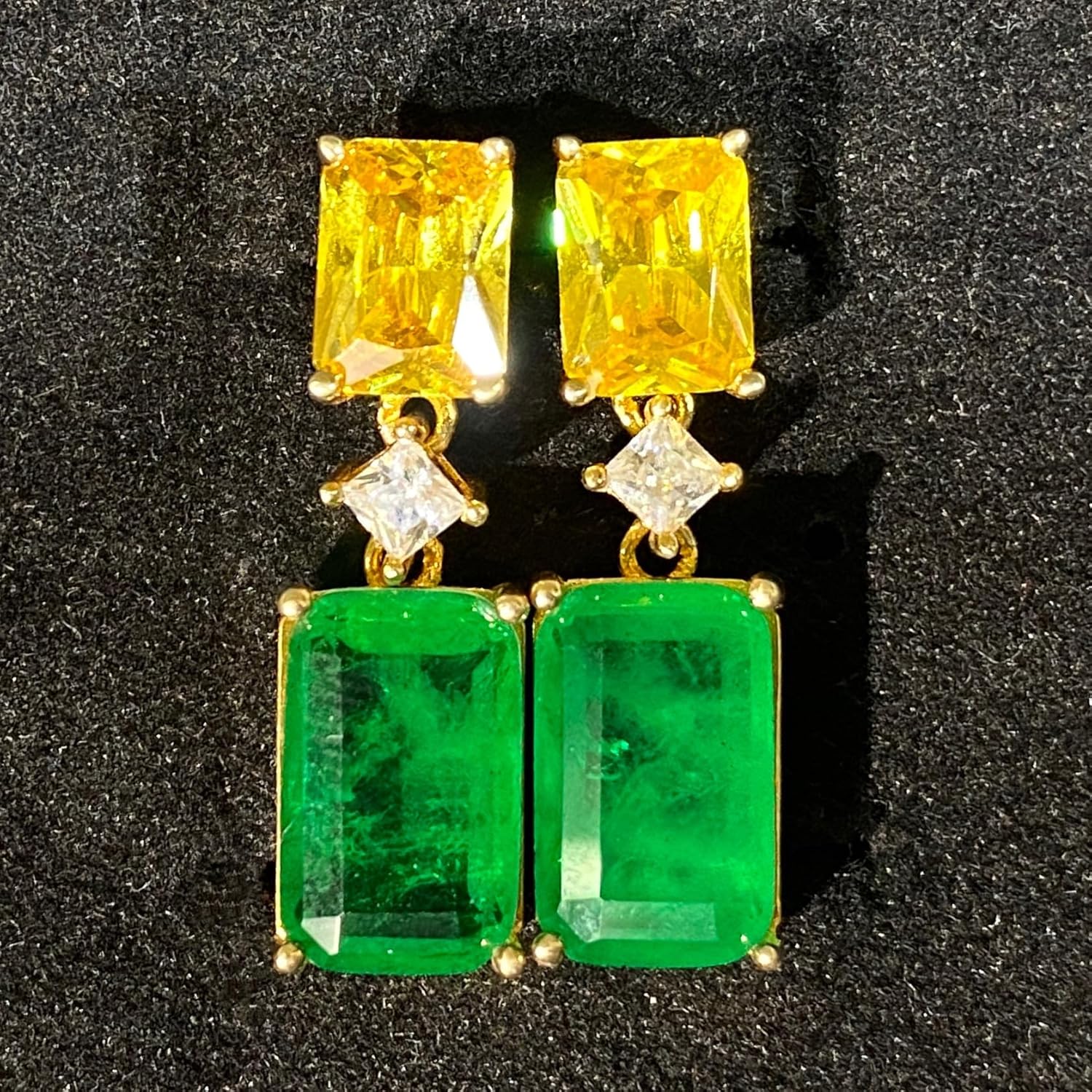 14K Solid Gold over S925 Rectangular 5 Carat Emerald Long Drop Earrings with Moissanite, Suitable for Any Outfit