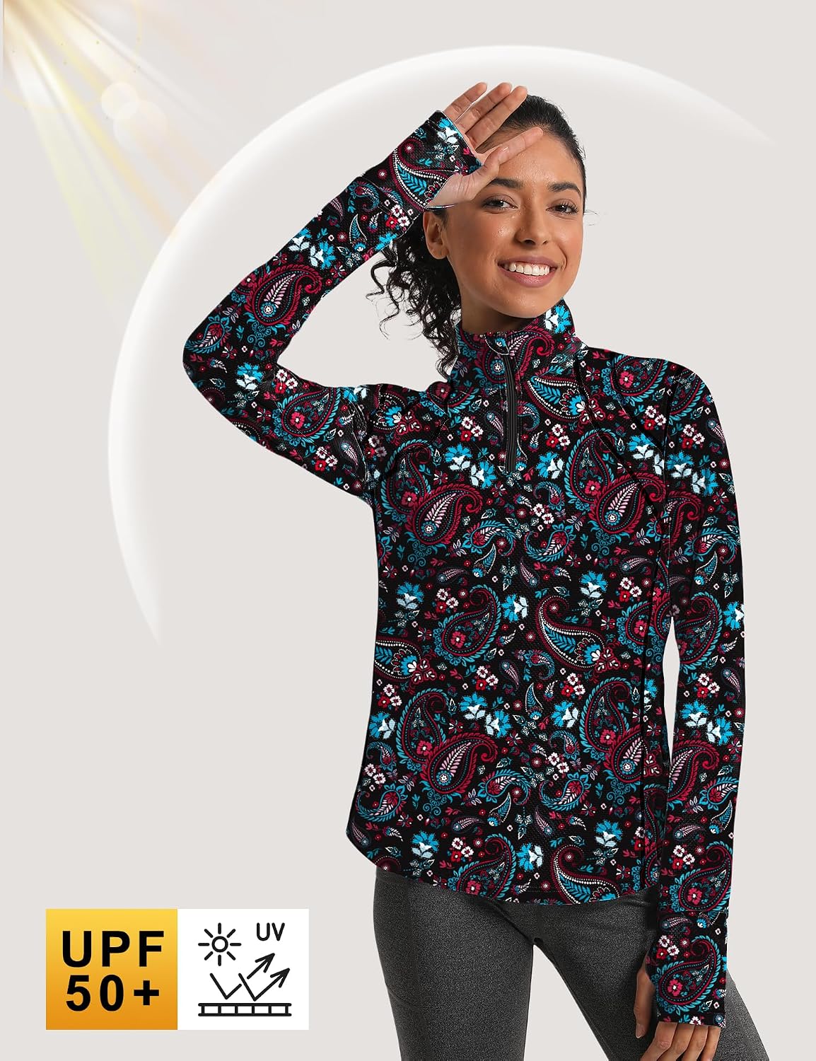 IECCP Long Sleeve Shirts for Women UPF 50+ Sun Protection 1/4 Zip Pullover