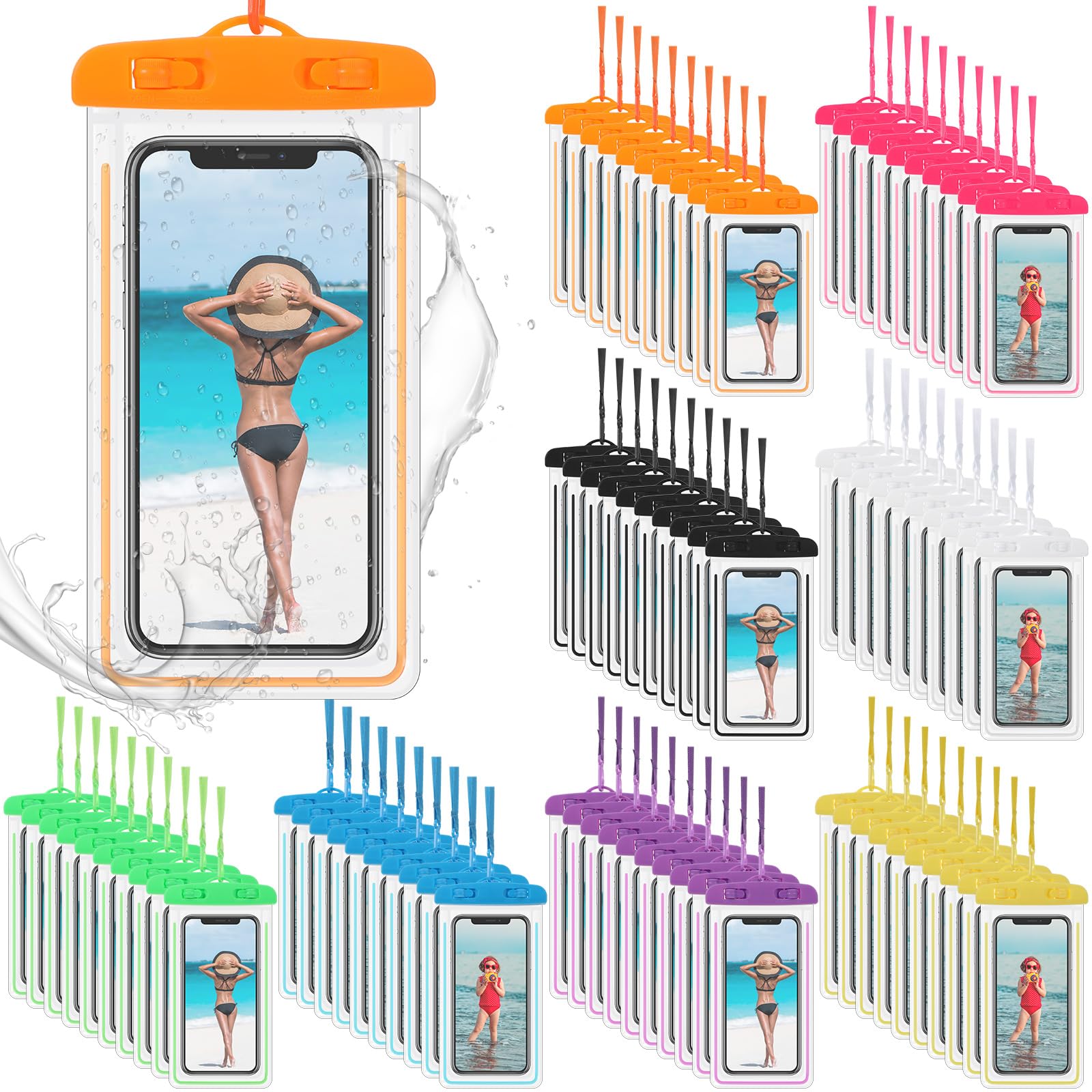 Abbylike 80 Pcs Universal Waterproof Phone Pouch Multicolor Waterproof Phone Case Dry Bag with Lanyard Glow in The Dark Outdoor Swimming Snorkeling