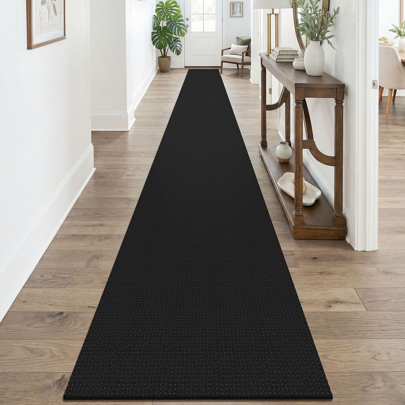 KOZYFLY Black 2x20 Runners Rugs for Hallway, Extra Long Washable Runner Rug, Woven Non Slip Kitchen Runner, Cotton Entryway Rug, Floor Carpet for Entry, Aisle, Hall, Black/Dark Grey — image 1