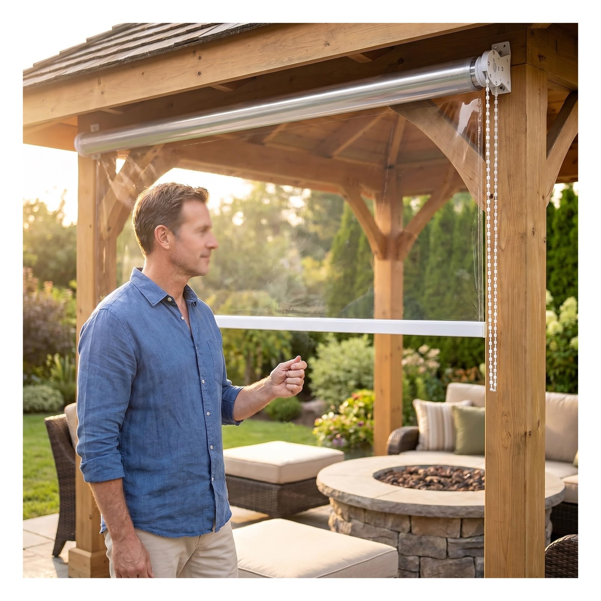 Clear Windproof Roller Shade Vinyl, for Balcony Patio,Transparent PVC Blind & Grommet, Custom Size, Draft Stopper Waterproof Thermal Insulated Soft Partition(W105*H160cm/W41.33*H62.9in)