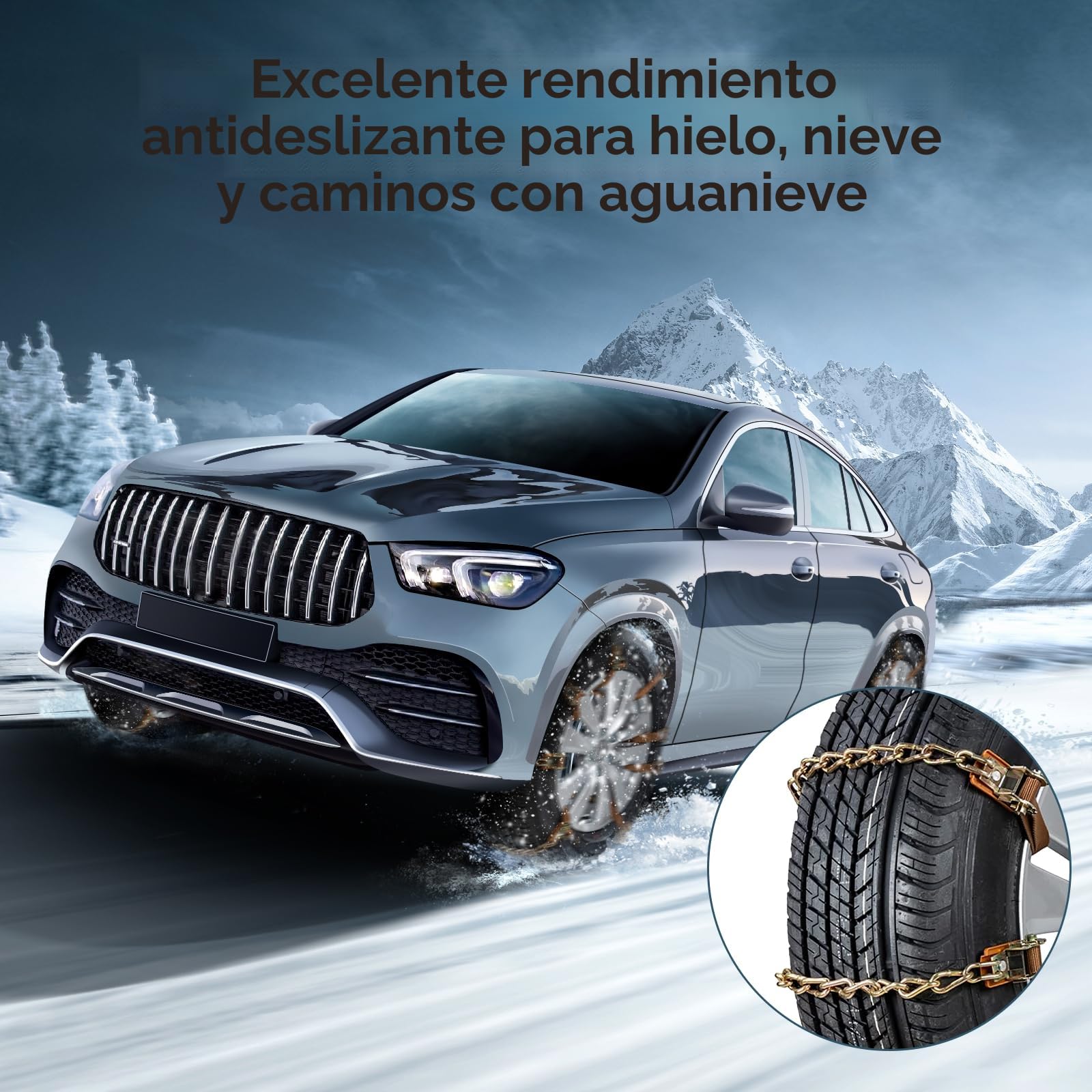 Cadena Nieve Coche 8 PCS para Todos los Tipos de Vehículos Mejorar la fricción del coche Instalación Rápida y Fácil Construcción Robusta y Duradera Cadenas Ruedas Nieve 165mm-265mm