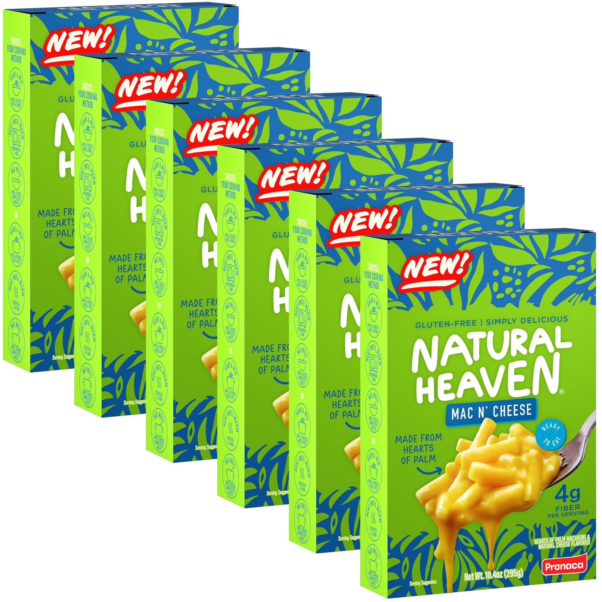 Natural Heaven Hearts of Palm Mac N’ Cheese, Gluten-Free, 6-Pack, Prepared Meals, Ready to Eat in 60 Seconds, 9 Oz Boxes