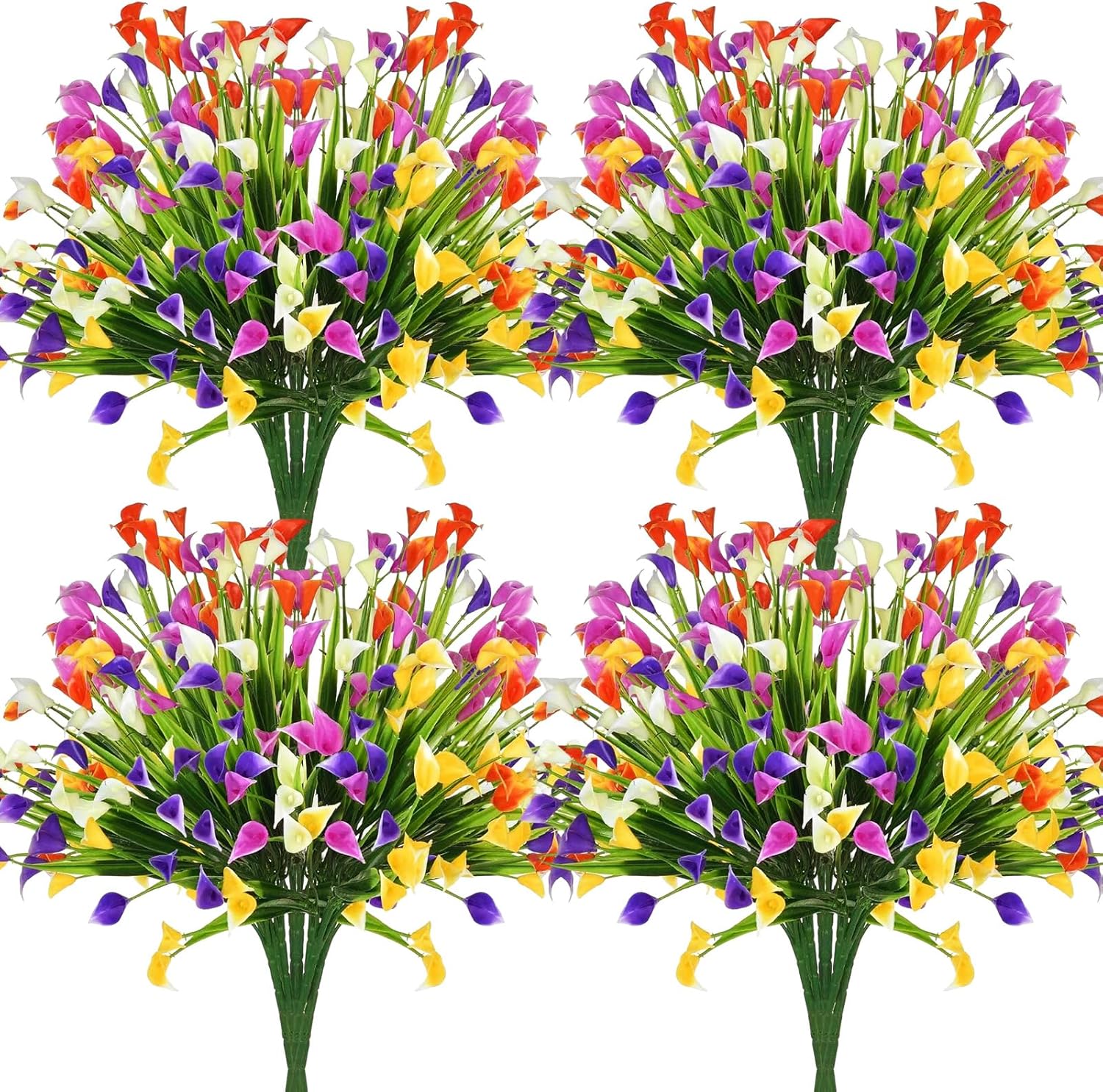 40 Bundles Spring Artificial Calla Lily Flowers 5 Colors Plastic UV Resistant Fake Lily Bouquet Summer Faux Colorful Flower for Outdoor Home Garden Table Indoor Window Decoration