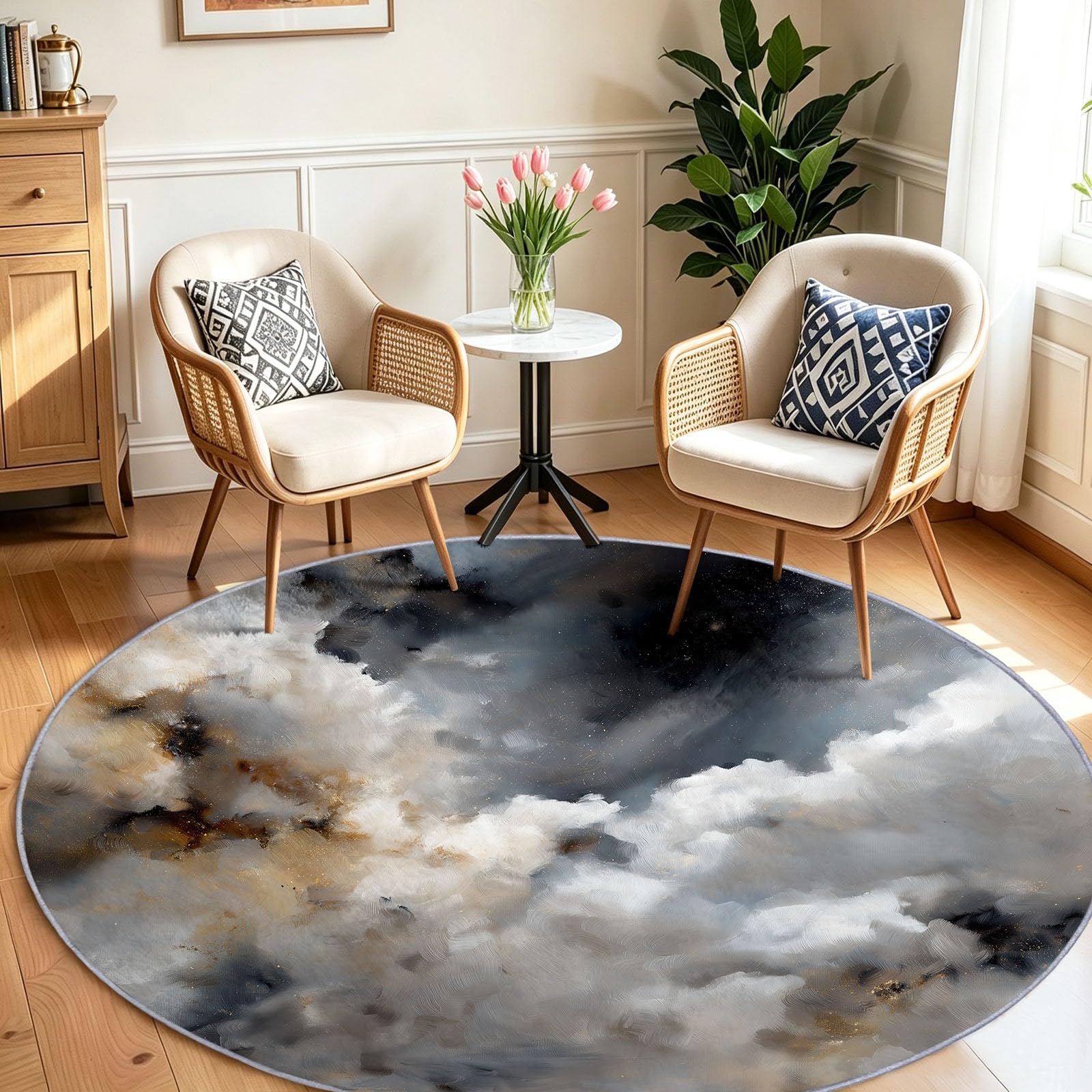 Générique Tapis Enfant Rond Chambre d'enfant Filles Garçons, Peinture Huile Moderne Tapis Rond Lavable & Antidérapant pour Salon Chambre Cuisine Salle à Manger Chambre (100 cm, Ciel Nuages)