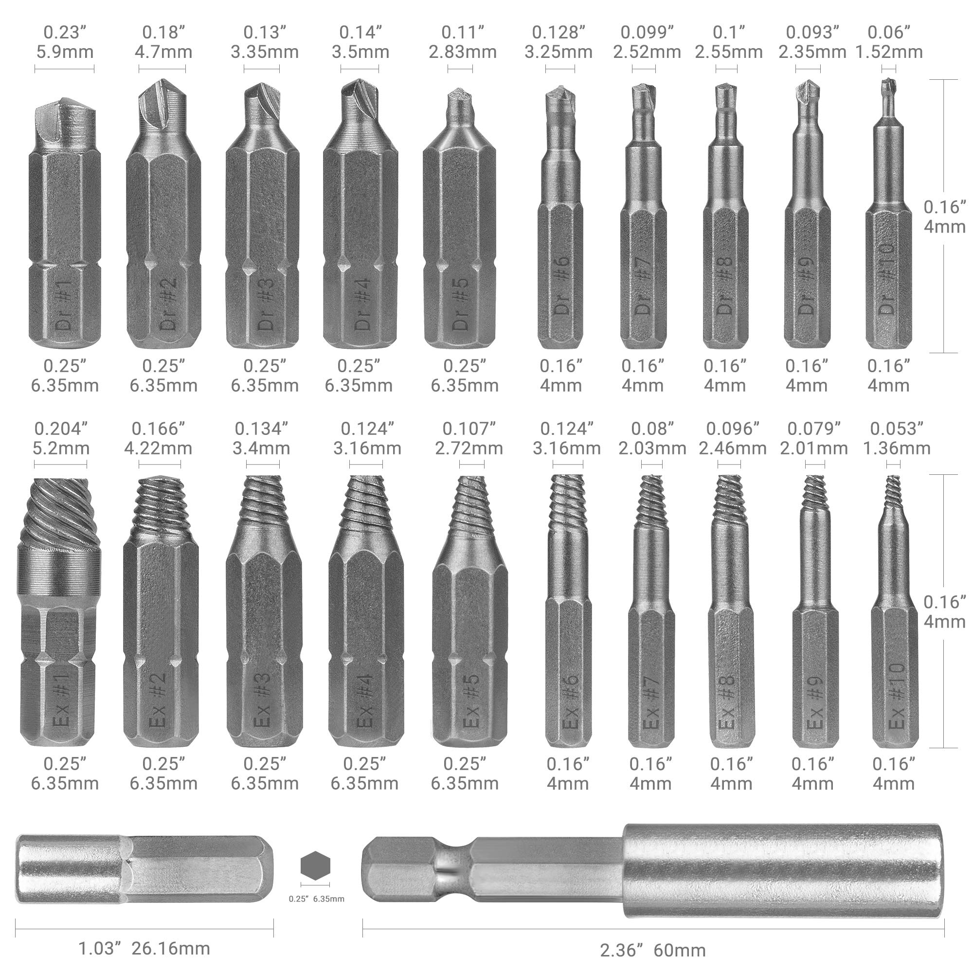 22 Pcs Damaged Screw Extractor Set, Stripped Screw Extractor Set