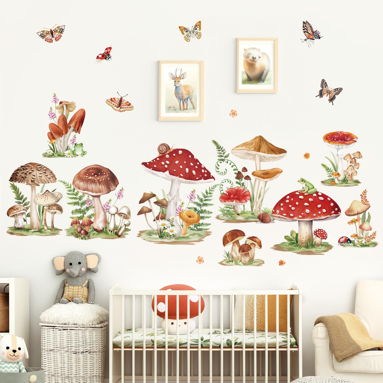 decalmile Mushroom Wall Decals Woodland Butterflies Insects Wall Stickers Daycare Girls Bedroom Baby Nursery Wall Decor - Image 3