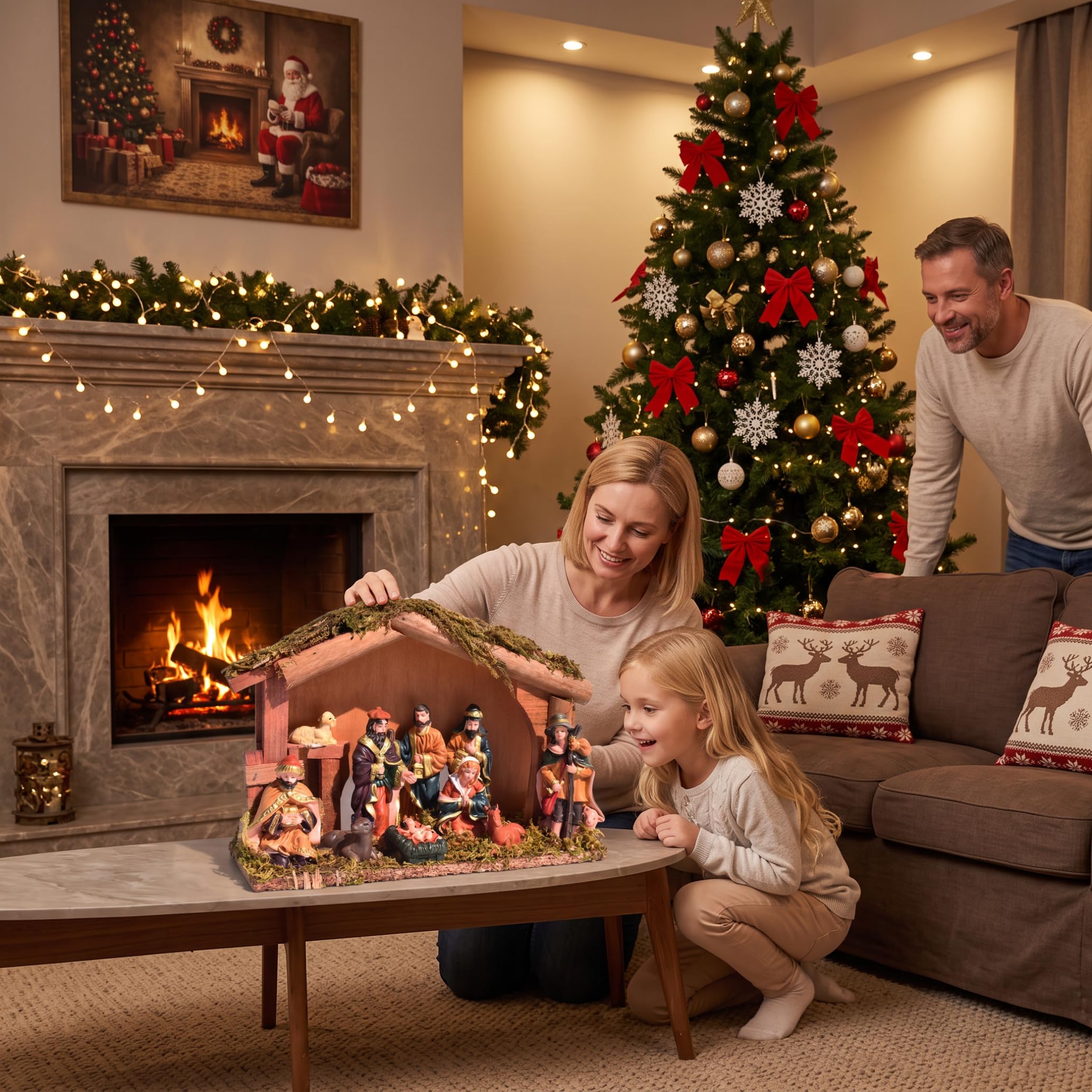 Set per presepe Set per presepe di Natale rustico con capanna in legno