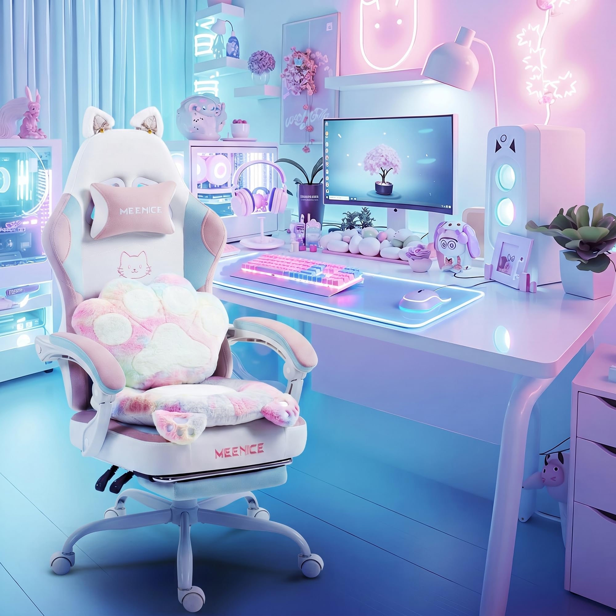 MEENICE Cat Ears Multicolor Gaming Chair