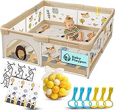 Baby Playground 150 x 180 cm + Baby Mat + 60 Balls + Handles + Carry Bags - Playpen with Breathable Mesh - Baby Playpen - Playpen Bebe