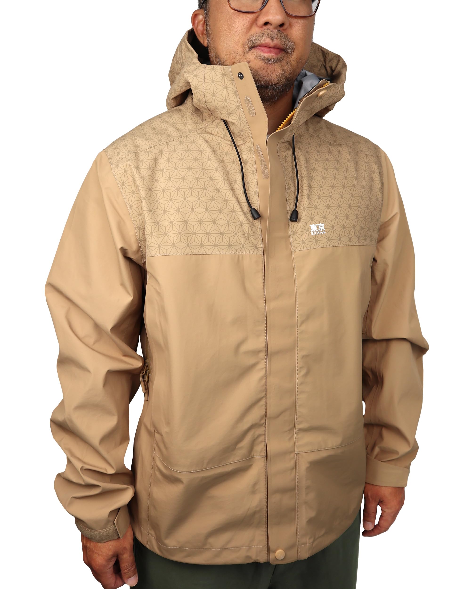 Tokyo Misfit - Rain Jacket w/Japanese Hemp Leaf Pattern (Asanoha), Waterproof Windbreaker, 3-Layer Technical Shell