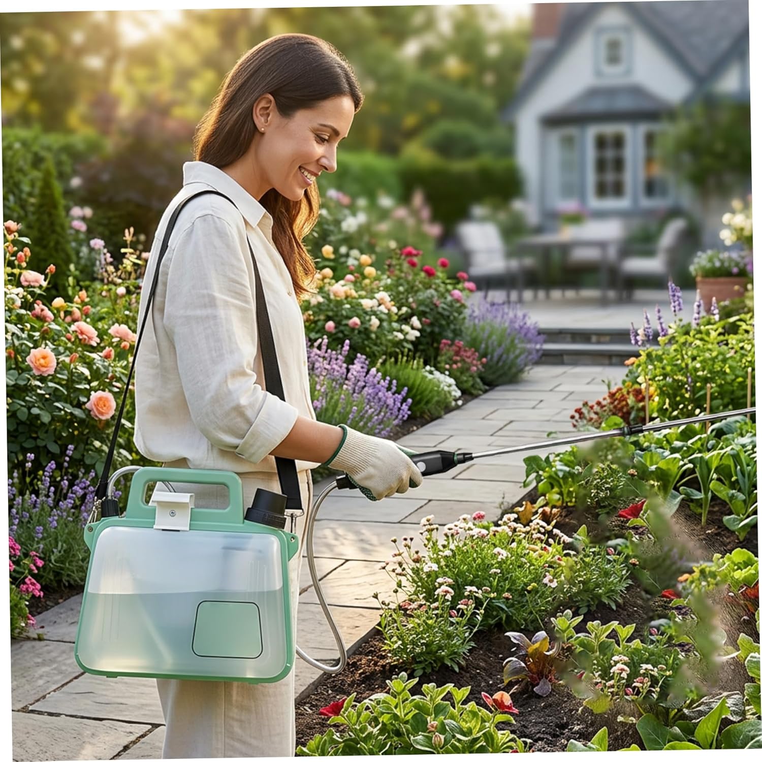 Electric Pump Sprayer, Collapsible Garden Sprayer with Rechargeable Battery, Portable Weed Sprayers for Lawn, Yard, and Home Gardening, Green, Electric, Weed