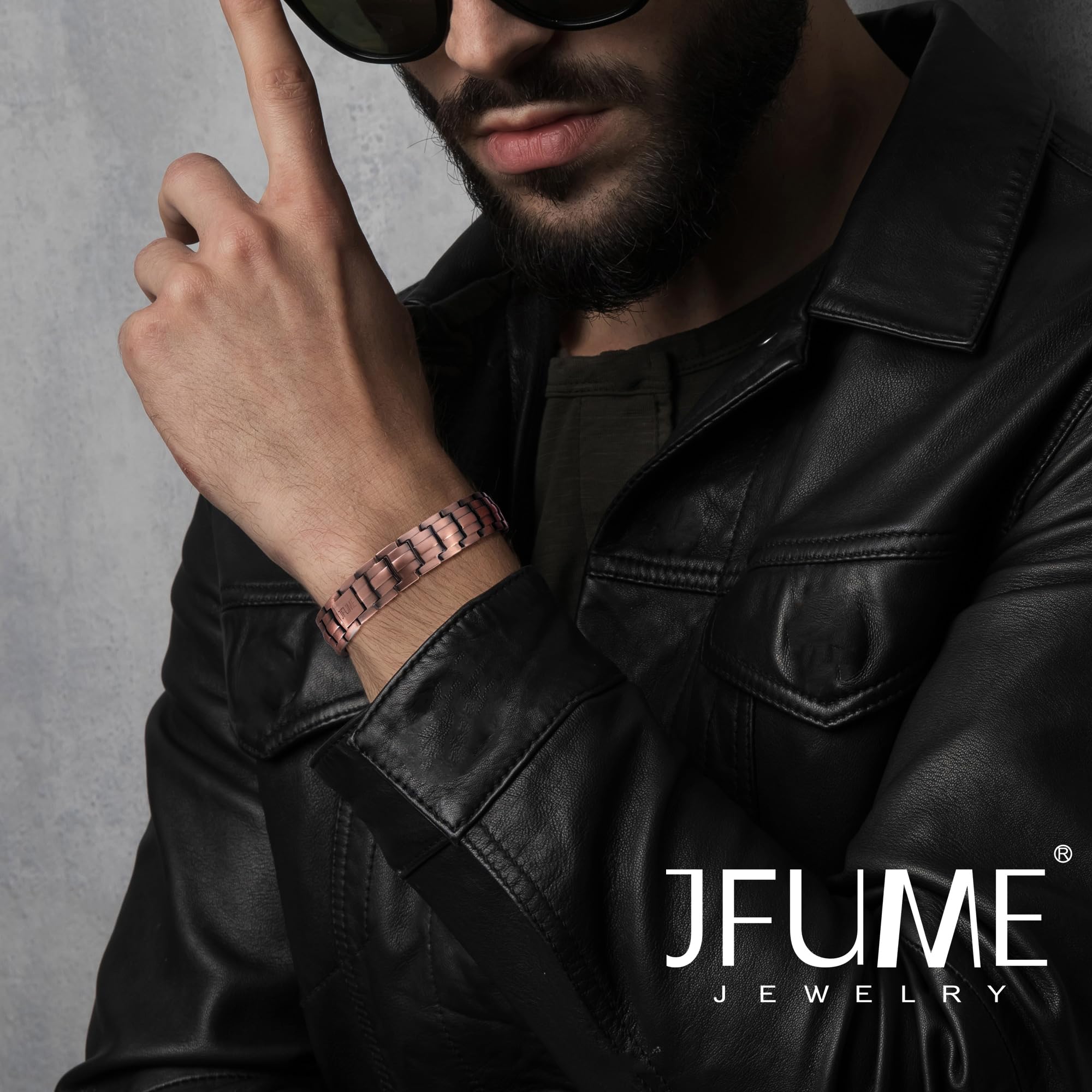 JFUME Bracciali di rame puro per gli uomini Bracciali magnetici 4in1 elementi con link rimuovere strumento 8,5 "regolabile