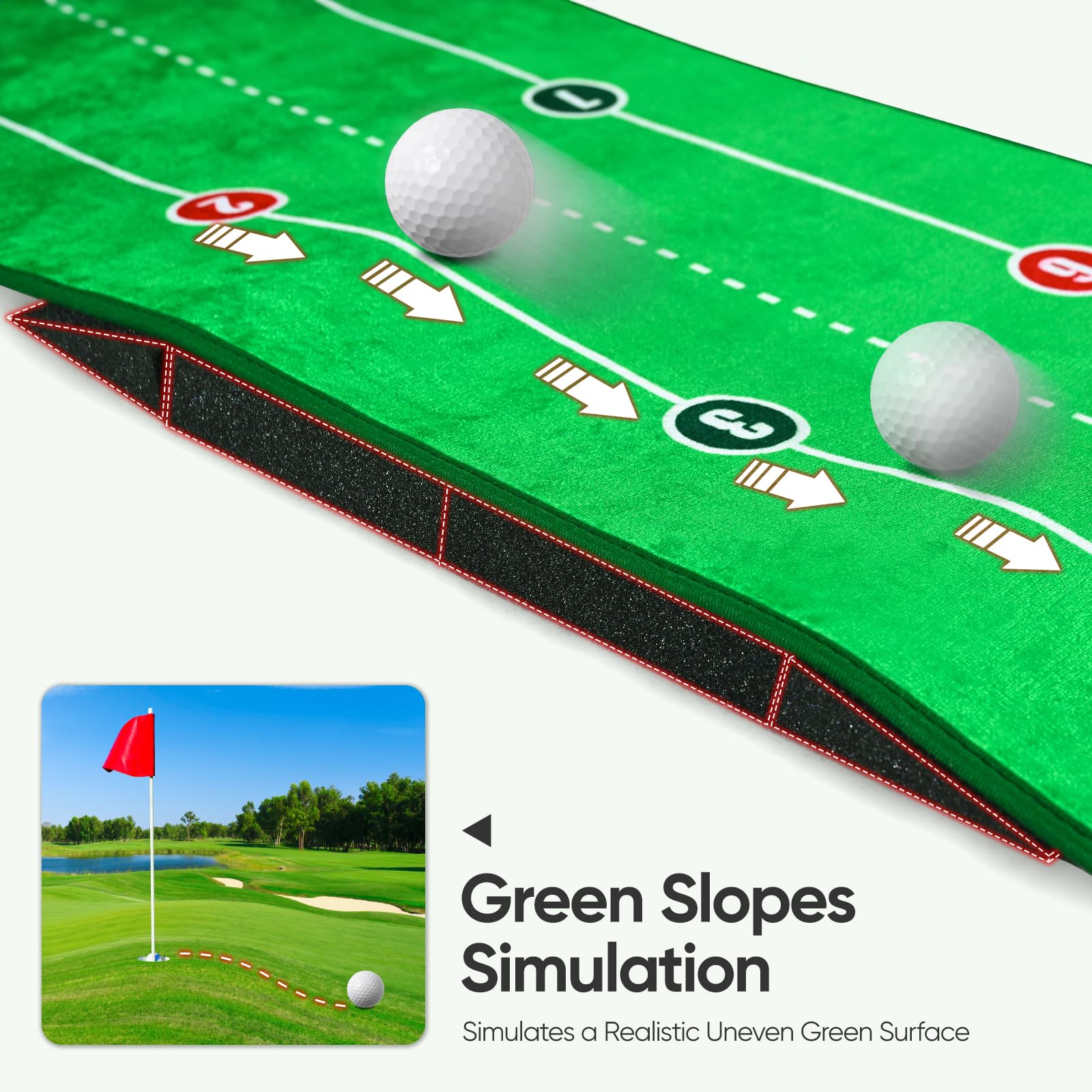 Tapis de golf professionnel vert de qualité supérieure avec miroir de putting, aide à l'entraînement de golf portable pour la maison, le bureau, le jardin, le golf, cadeau pour homme golfeurs