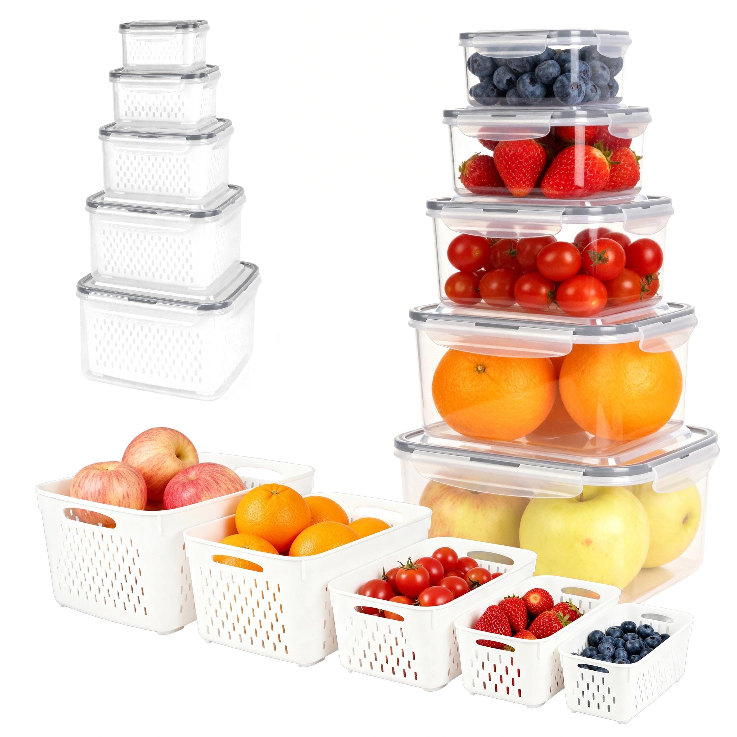 LUKDNEEY 5PCS Fruit Storage Containers for Fridge Leakproof