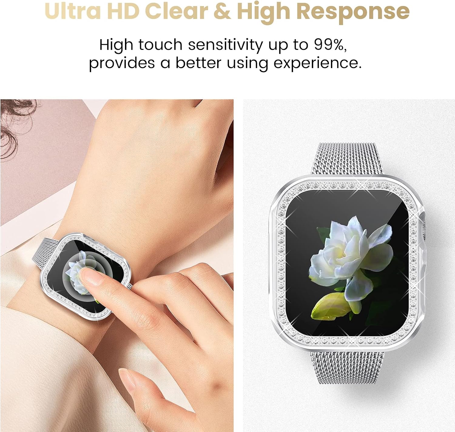 Goton Bling Case Compatible for Apple Watch 40mm Screen Protector iWatch SE Series 6 5 4 Accessories, Rhinestone Diamond Crystal Bumper Face Cover with Glass Film for Women Girl (40 mm,Clear)
