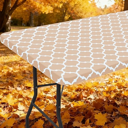 smiry Mantel rectangular de pícnic, fundas de mesa elásticas impermeables para mesas de 6 pies, manteles de vinilo con parte trasera de franela