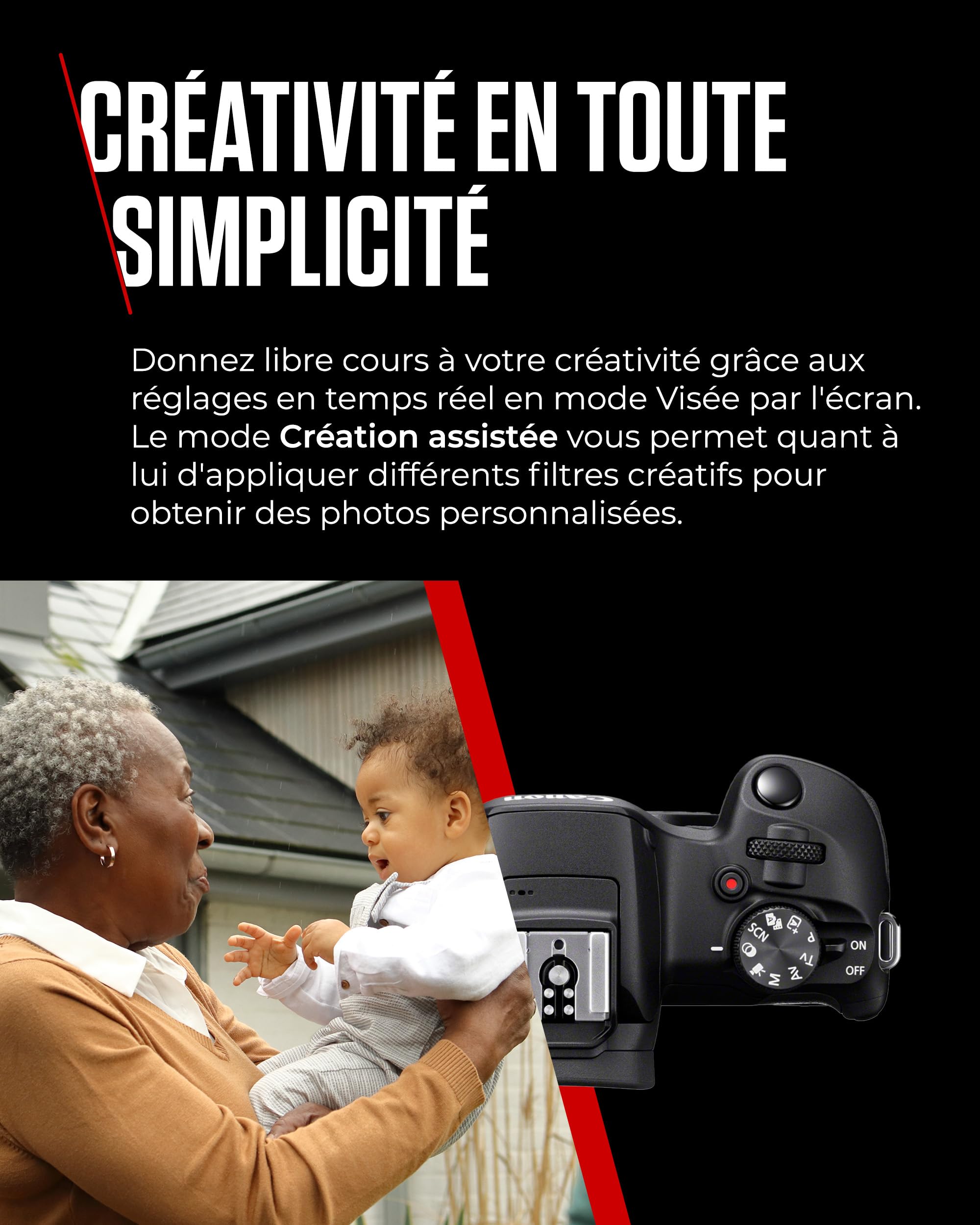 Canon EOS R100 Appareil Photo Hybride Compact à capteur APS-C stabilisé 24M Pixels, Vidéo 4K, Wi-FI, AutoFocus Dual Pixel, boitier Nu Noir