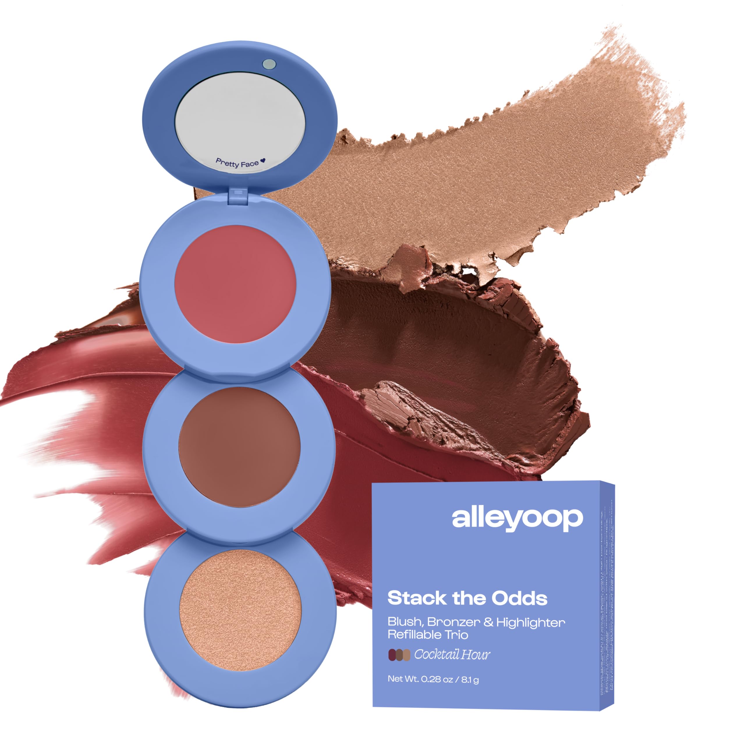 Alleyoop Stack The Odds – All-in-One Cream Makeup Palette with Blush, Contour, Bronzer & Highlighter, Stackable Face Palette for Natural Color, Easy