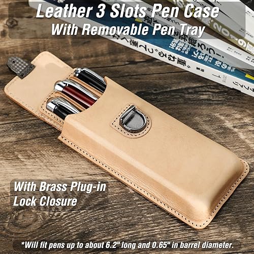 Vista 12 de Top Grain - Estuche organizador de cuero genuino para 12 bolígrafos y lápices, diseño minimalista sólido, hecho a mano, cierre magnético con cajón