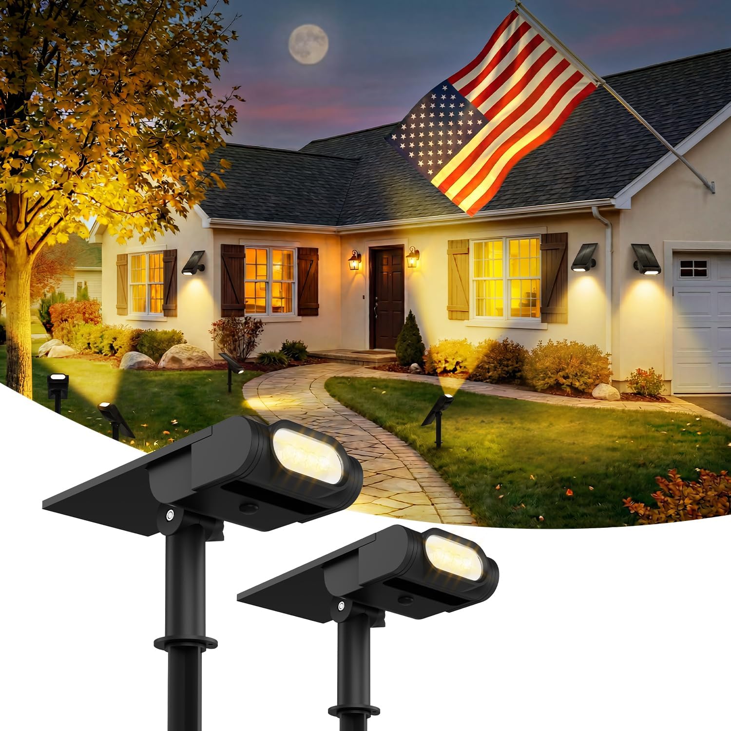 Solar Spot Lights Outdoor, 12 Color Modes Landscape Light Waterproof IP67 with Remote, 2-in-1 Color Changing/Cool/Warm White Solar Lights Outdoor for Yard Trees Garden Pool(Multicolor, 2 Pack)