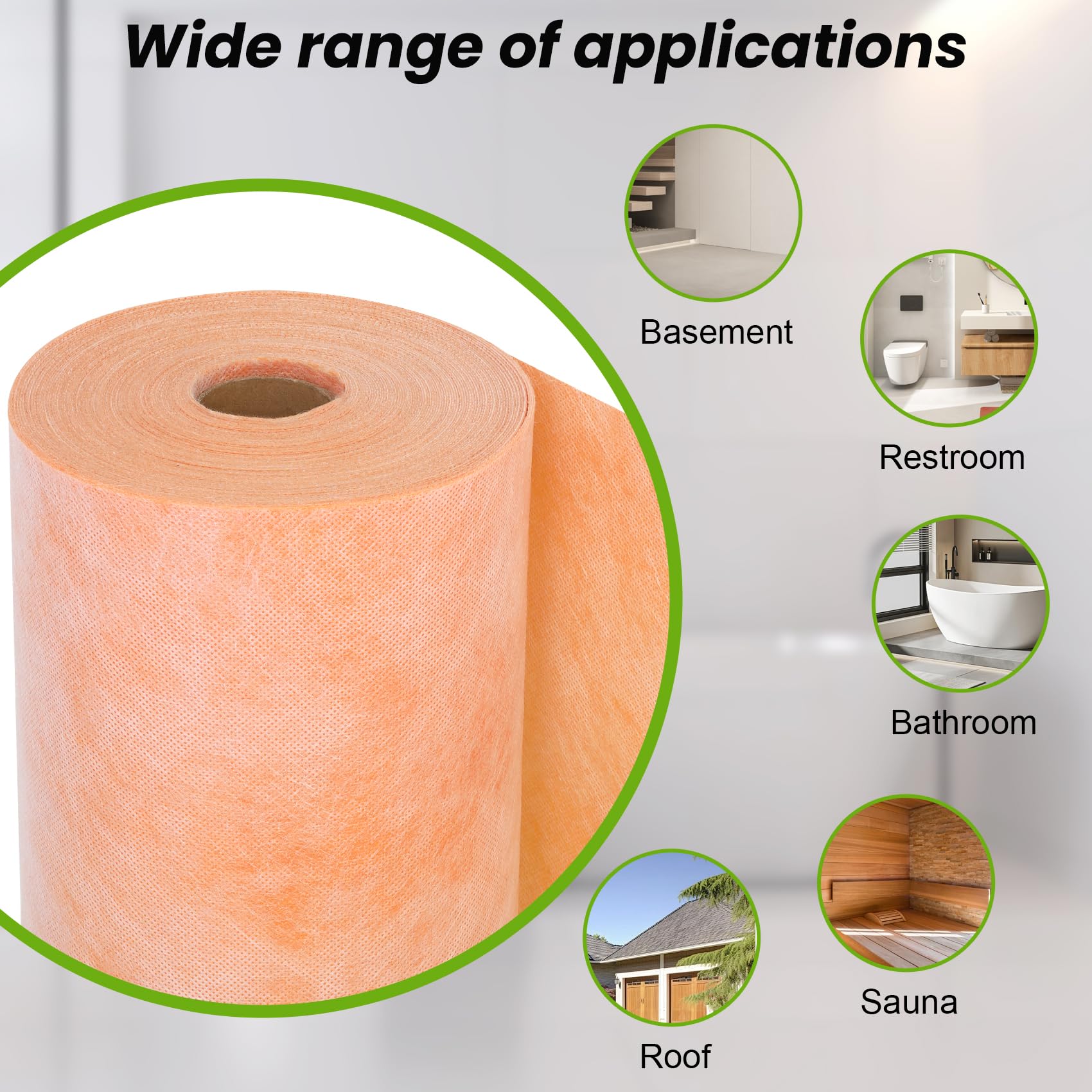 Membrana impermeabilizante para ducha, membrana impermeable de 3.3 pies x 98.5 pies (323 pies cuadrados), 23.6 mil de grosor, adecuada para impermeabilización de baño, impermeabilización de pared de