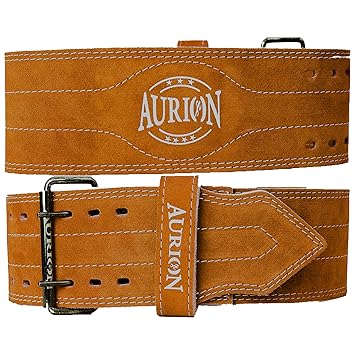 Aurion Pro Genuine Leather Comfortable Weight Lifting Belt (XL, Brown, 1pc) for Gym Equipment | Body Fitness Gym Back Support Weightlifting Belt | Unisex | Adjustable Buckle | Power Training