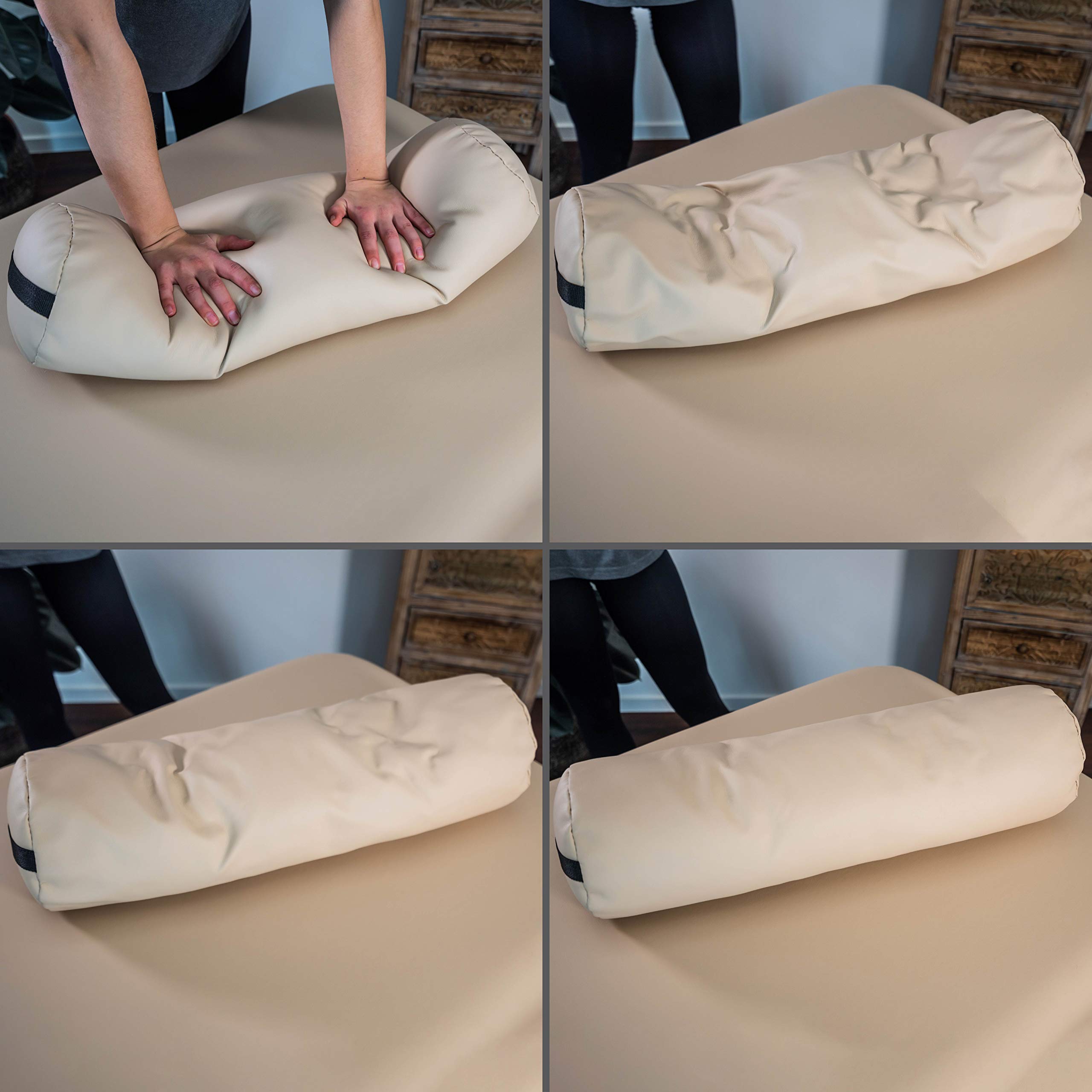 Zen Nackenrolle mit Bezug aus weichem PU & Kunstleder - Yoga Bolster, Kissenrolle, Knierolle, Lagerungsrolle, Beinrolle, Rollkissen, Lagerungskissen für Physiotherapie & Massage 20x20x66cm (Cremé)