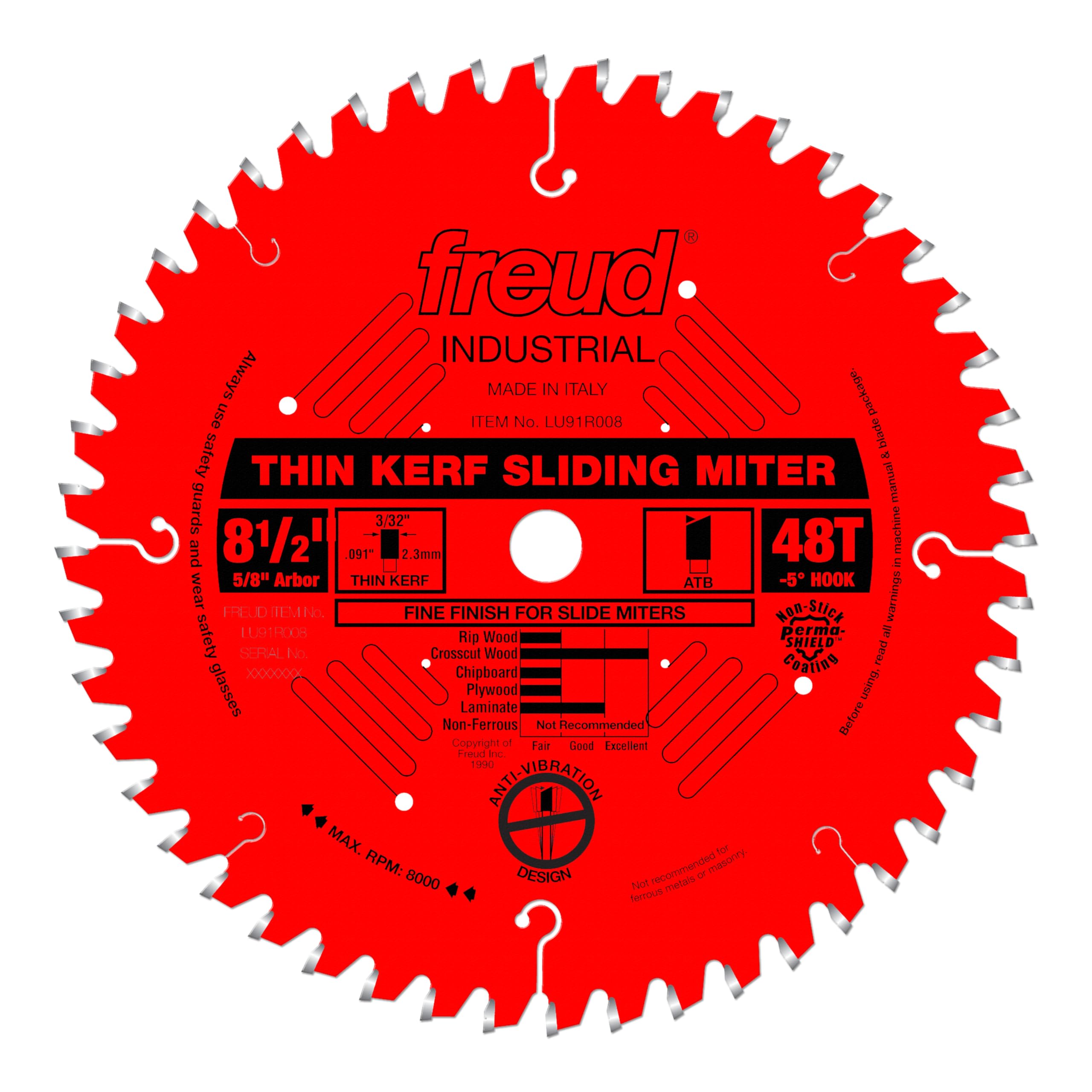 Freud LU91R008 8-1/2"Thin Kerf Sliding Compound Miter Saw Blade, Multi, One Size