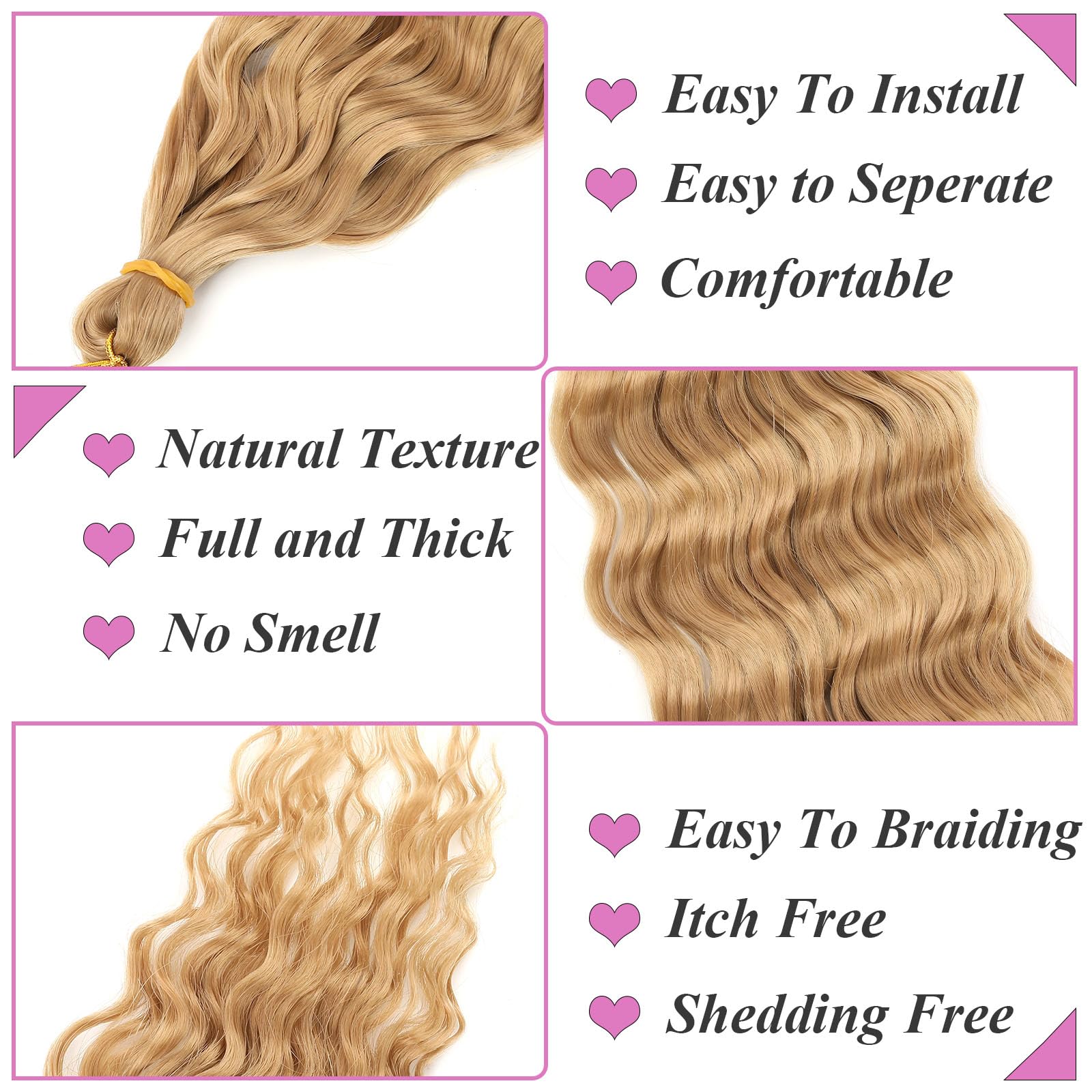 Samtress Ocean Wave Crochet Hair Synthetic 30 Inch 7 Packs Deep Wave Curly Braiding Hair Honey Blond Long Deep Twist Braiding Hair Extensions For Black Women (#27) - Image 3
