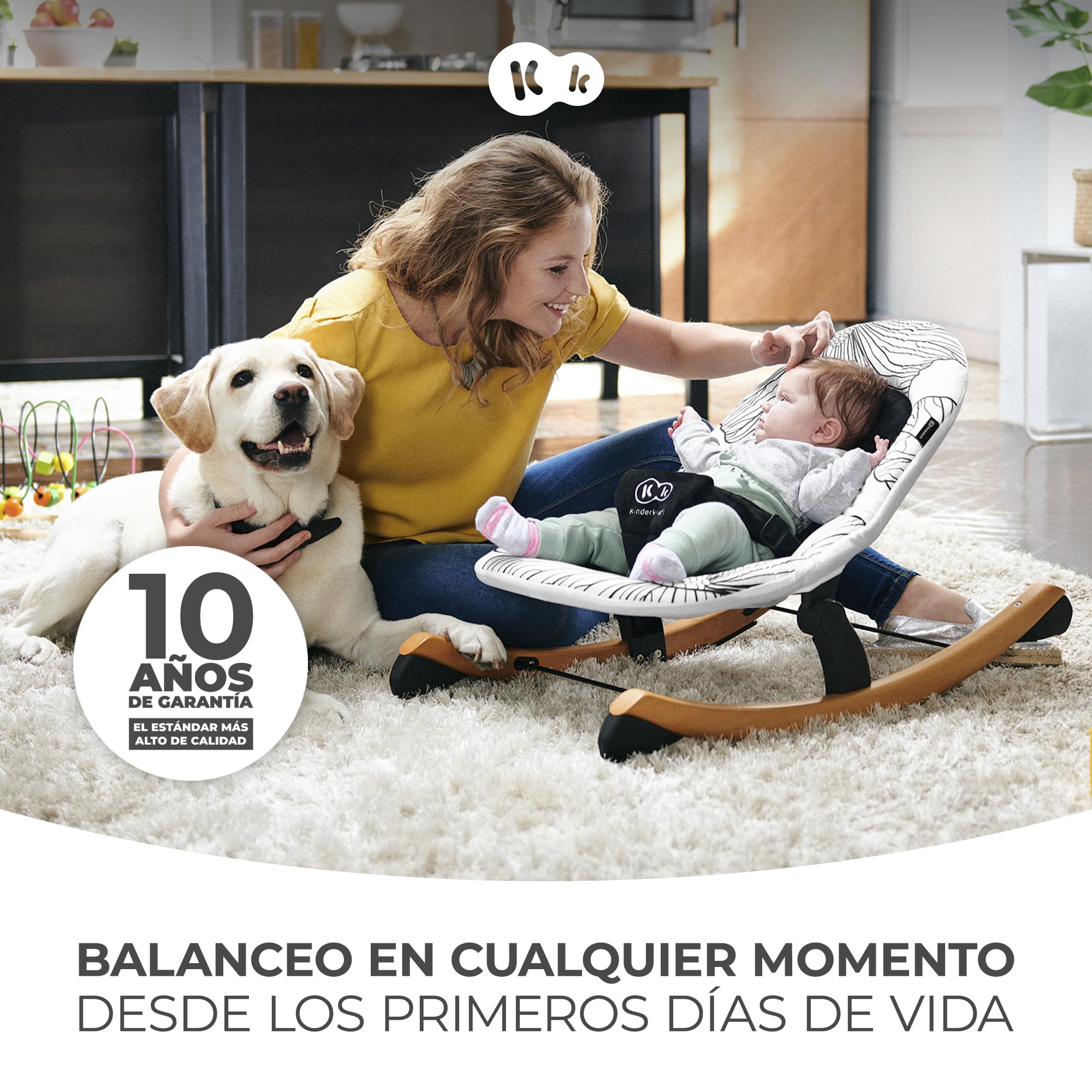 kk Kinderkraft Hamaca Bebé FINIO, Balancín, Ligero, Intertek, 9 Kg máximo, Blanco