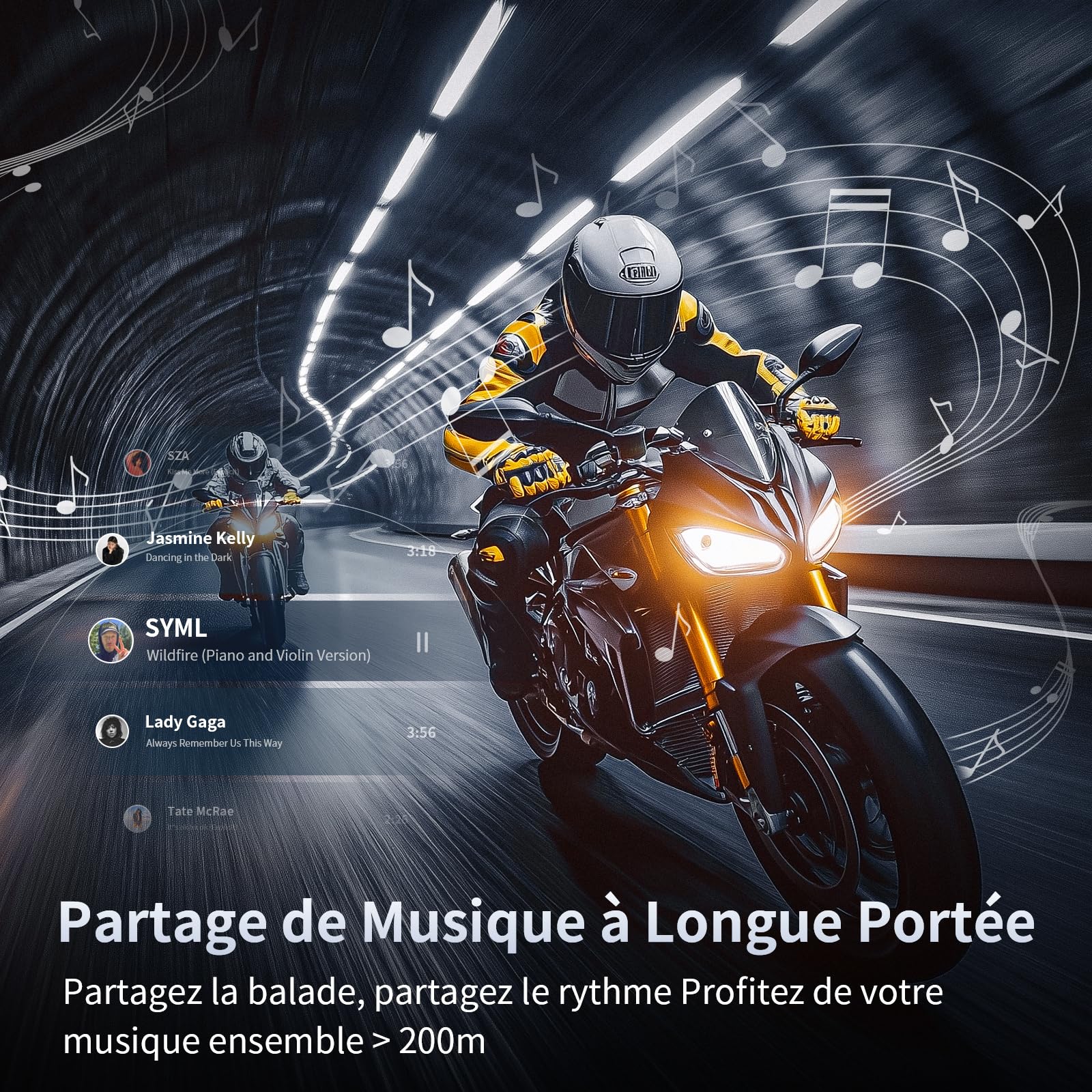 Fodsports T5 Intercom Moto Bluetooth 5.4 avec Assistant Vocal en 9 Langues, Système de Communication Moto avec Partage de Musique, Radio FM, Autonomie de 30 Heures, Étanche IP67, Mains Libres(2 Unité)