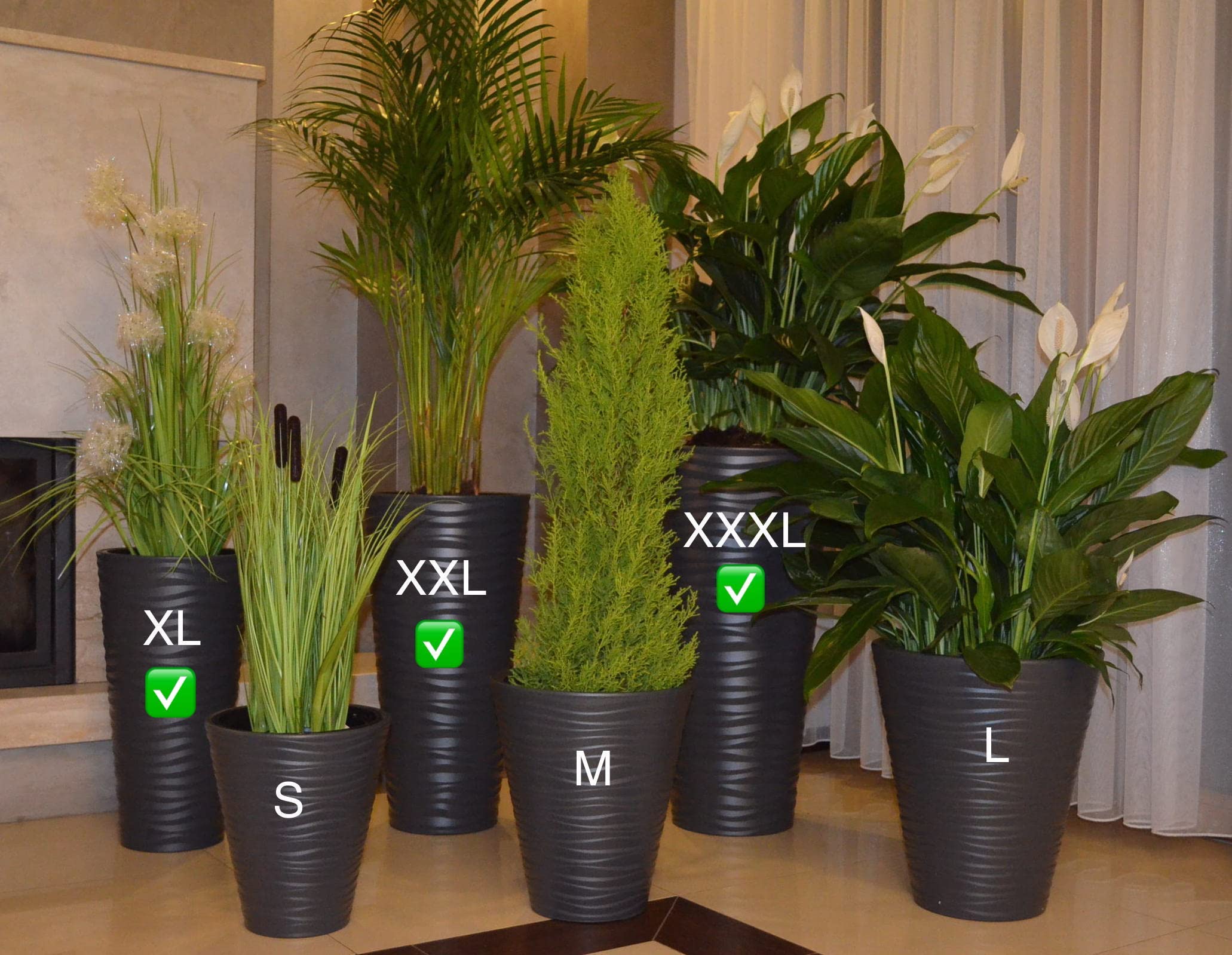 MELTOM Blumenkübel 3D Effekt Welle Slim Rund Einsatz Pflanzgefäß Set 3: XL XXL 3XL Anthrazit