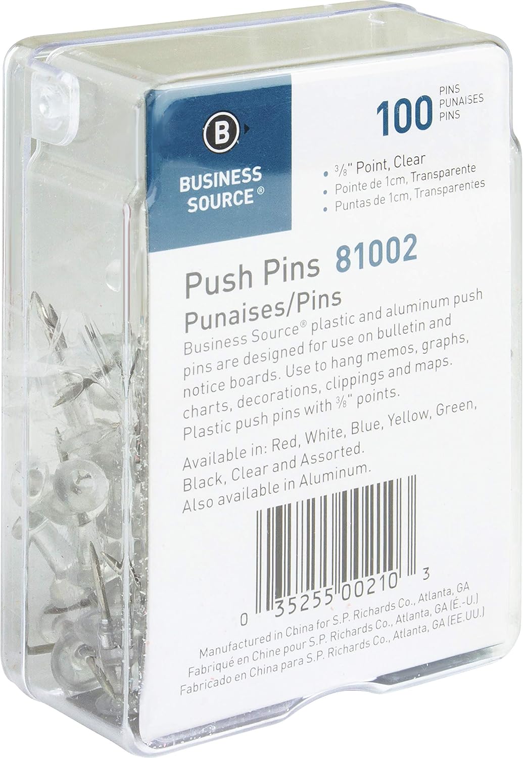 Business Source 1/2" Head Push Pins