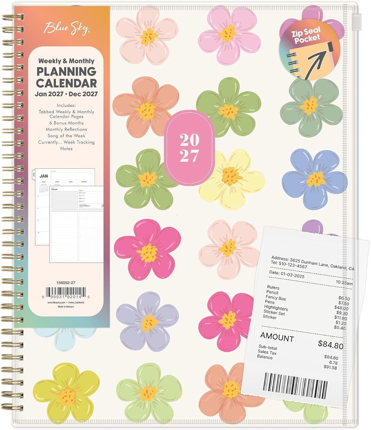 Blue Sky Gen Z 2027 Weekly and Monthly Planner Calendar, January 2027 - December 2027, 8.5" x 11", Flexible Cover With Zip Pouch, Durable Twin Wire Binding, Laminated Tabs, Storage Pocket, Capri