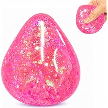Squishy Drop Stress Balls for Girls & Kids, Glitter Pink Squeeze Stress Sugar Ball, Slow Rising Sugar Squishy Toys, Sensory Fidget Toy for Anxiety Relief, Party Favors and Birthday Gifts