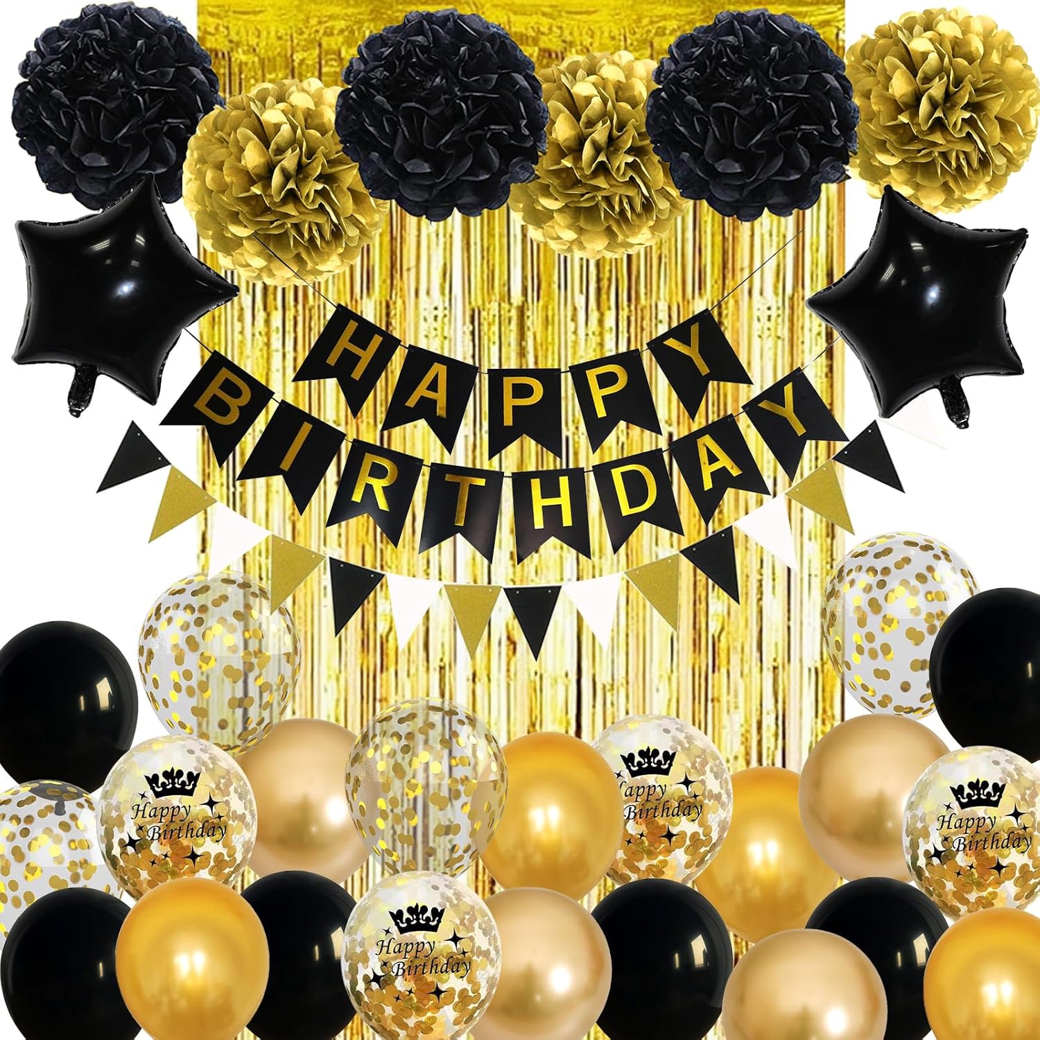 Black and Gold Birthday Decorations, Gold Black Foil